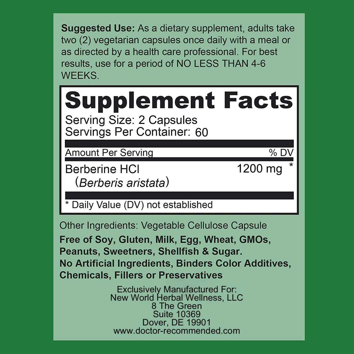 DOCTOR RECOMMENDED SUPPLEMENTS Berberine Plus 1200mg Per Serving Royal Jelly 240 Veggie Capsules