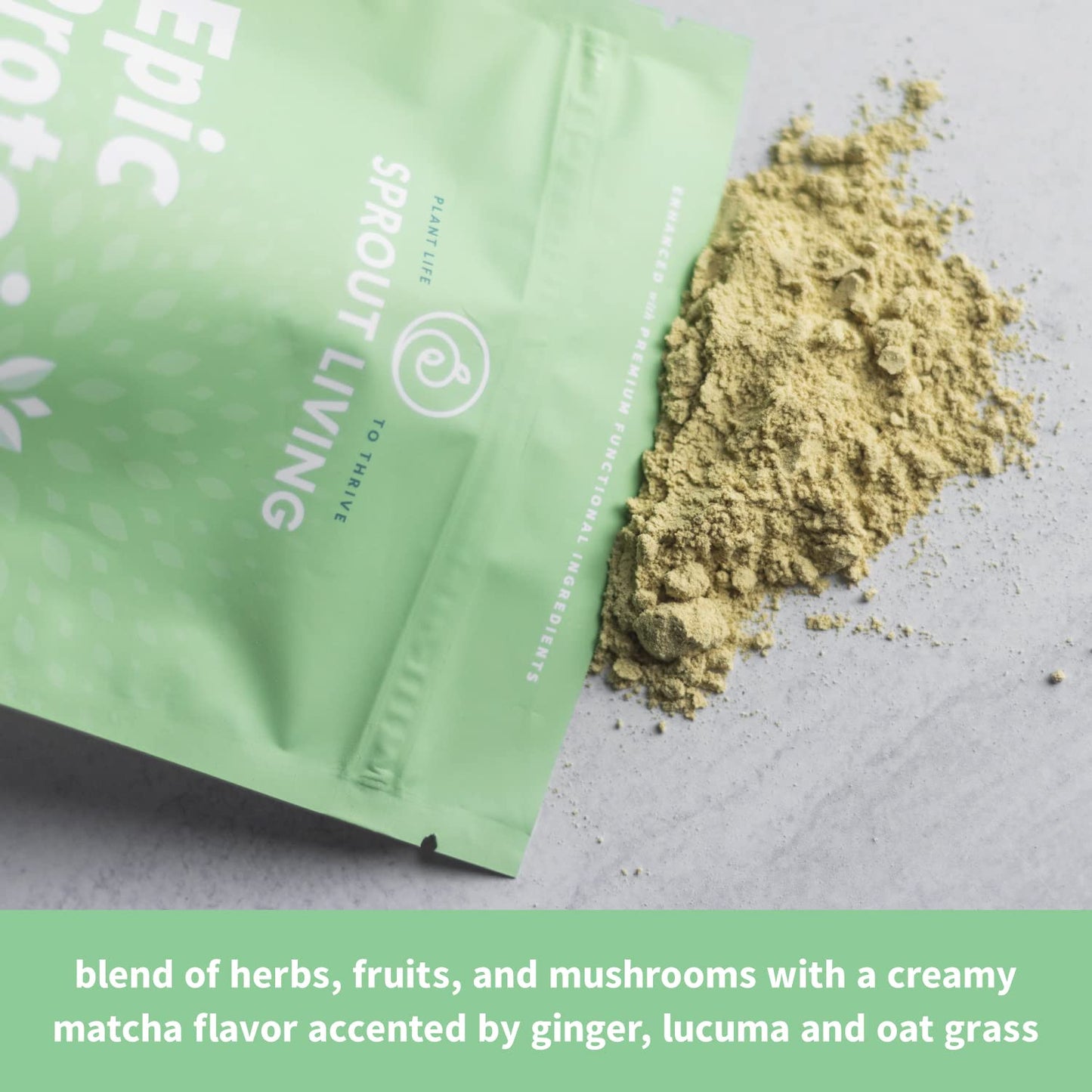 Sprout Living Epic Protein Plant Based Protein & Superfoods Powder Mindful Matcha, 16 Servings