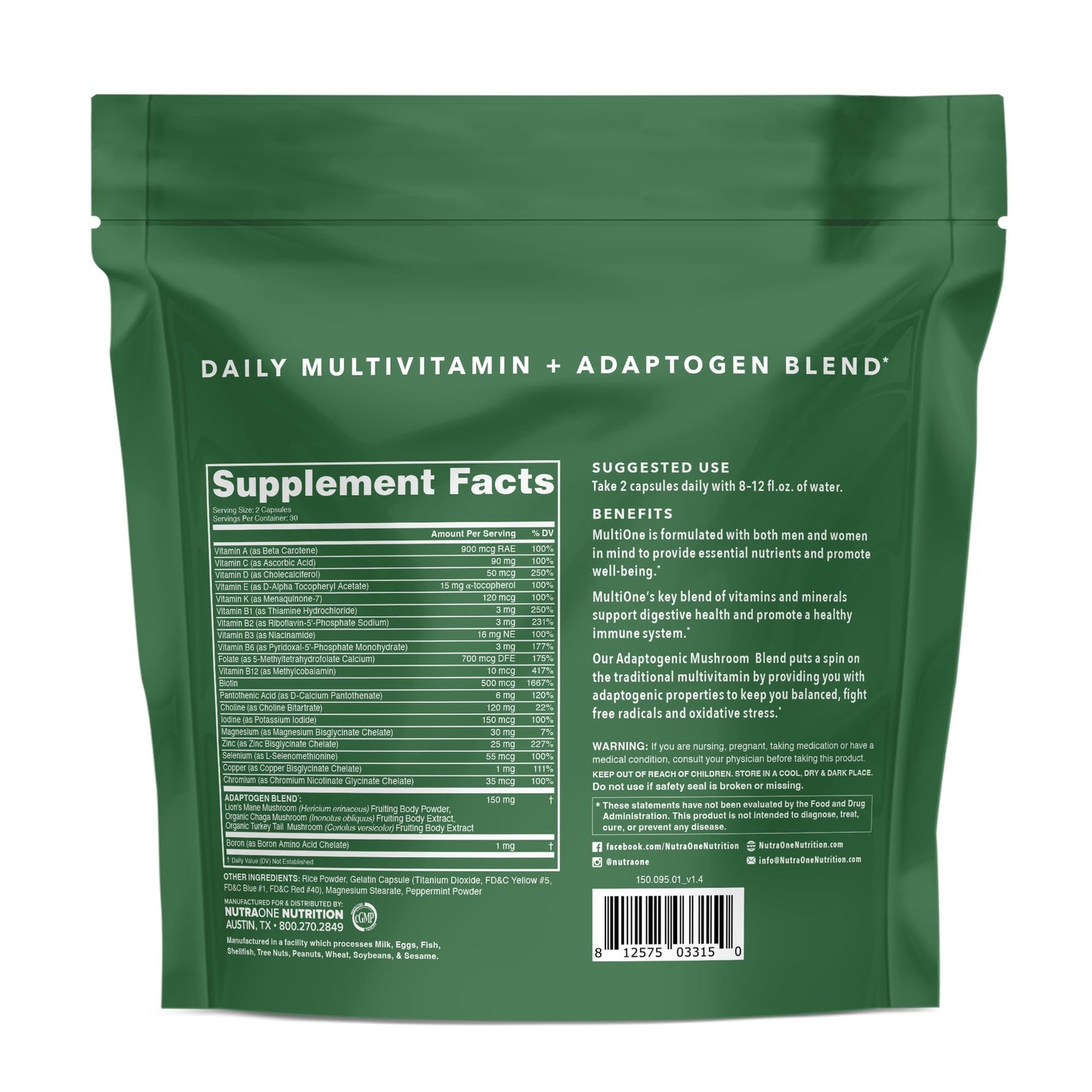 NutraOne MultiOne Men & Women’s Daily Multivitamin Capsules, 60 Capsules