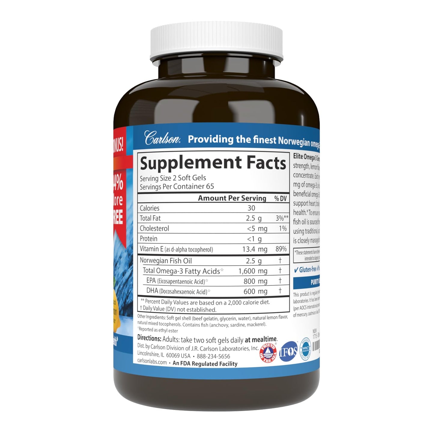 Carlson Elite Omega-3 Gems Softgels 130 Count