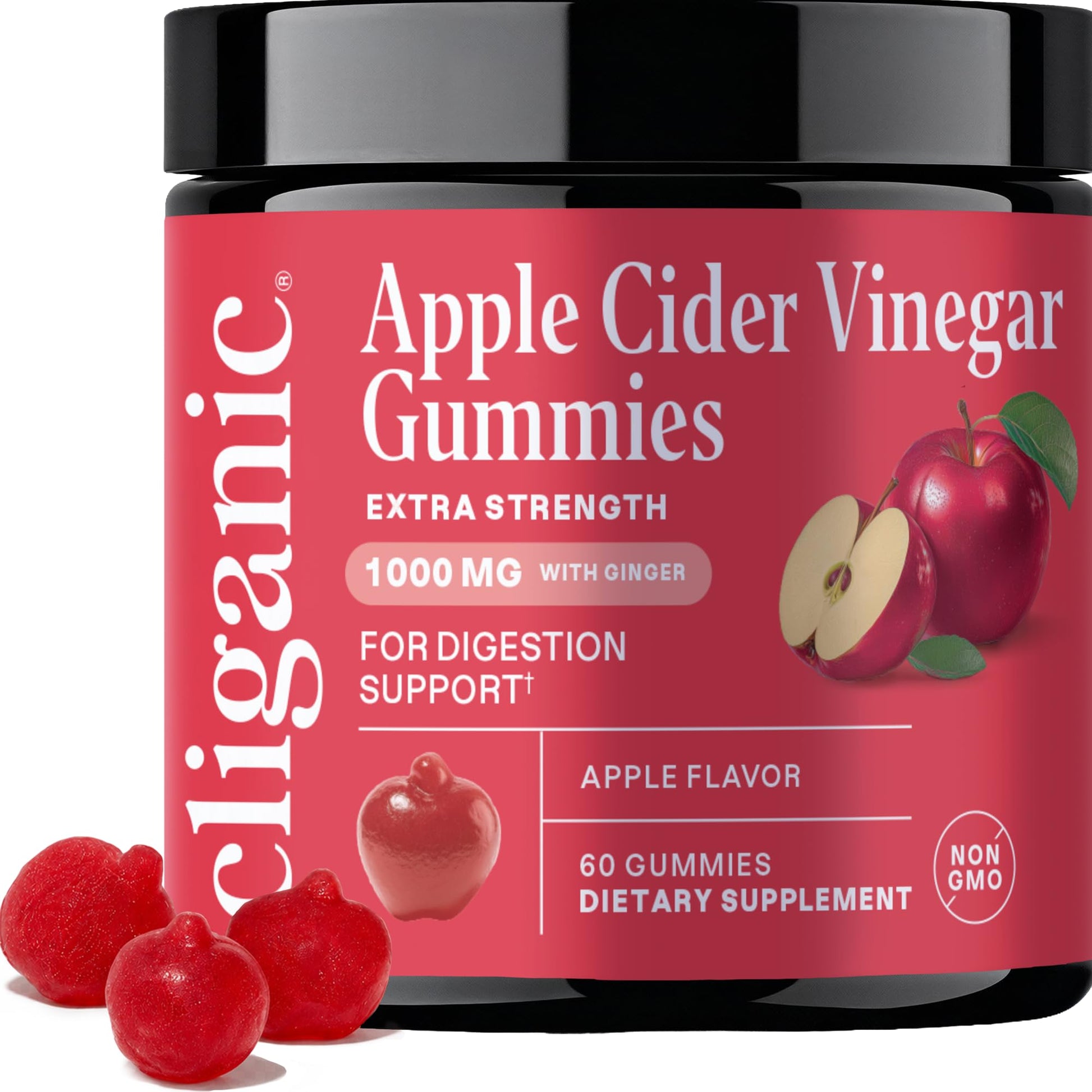 Cliganic Apple Cider Vinegar + Ginger Gummies Gummy, 60 Count