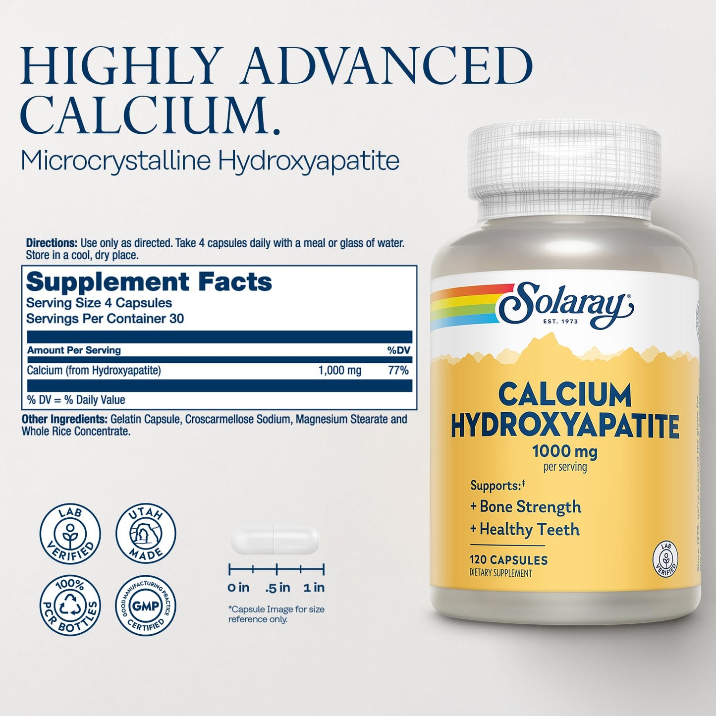 Solaray Calcium Hydroxyapatite 1000mg Capsules, 120 Count