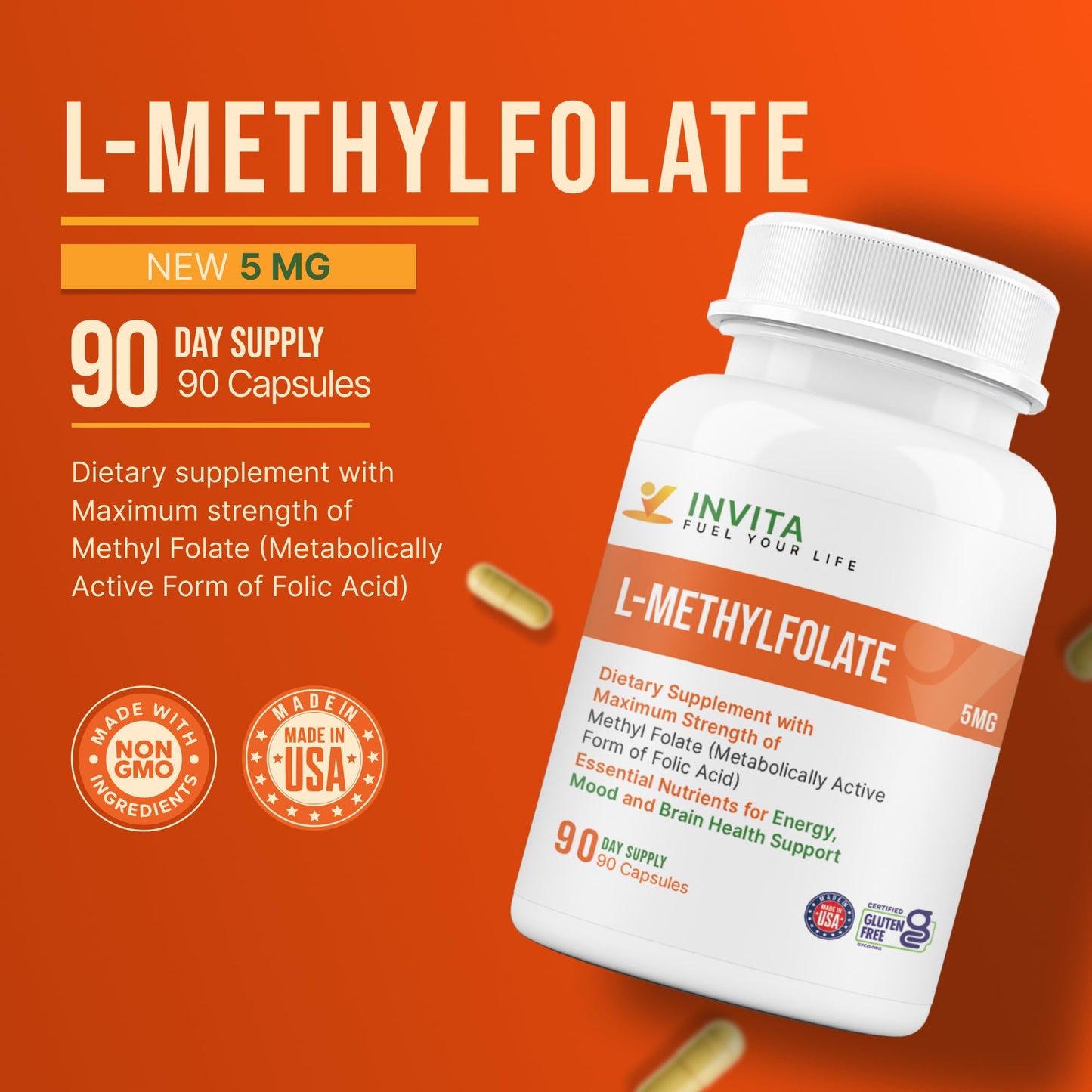 INVITA L-Methylfolate 5mg Capsule, 90 Count