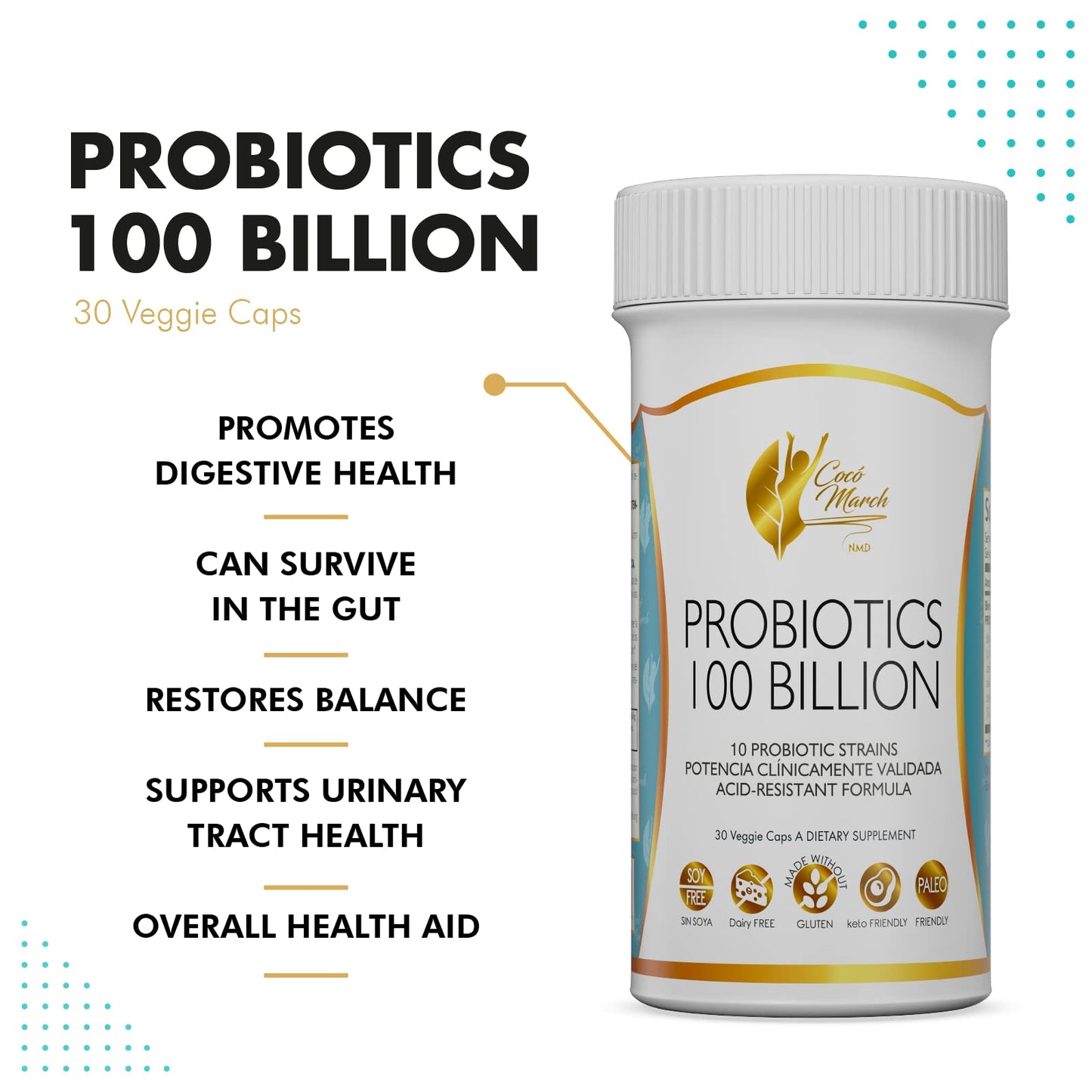 Cocó March N.M.D Probiotics 100 Billion Capsules, 30 Count