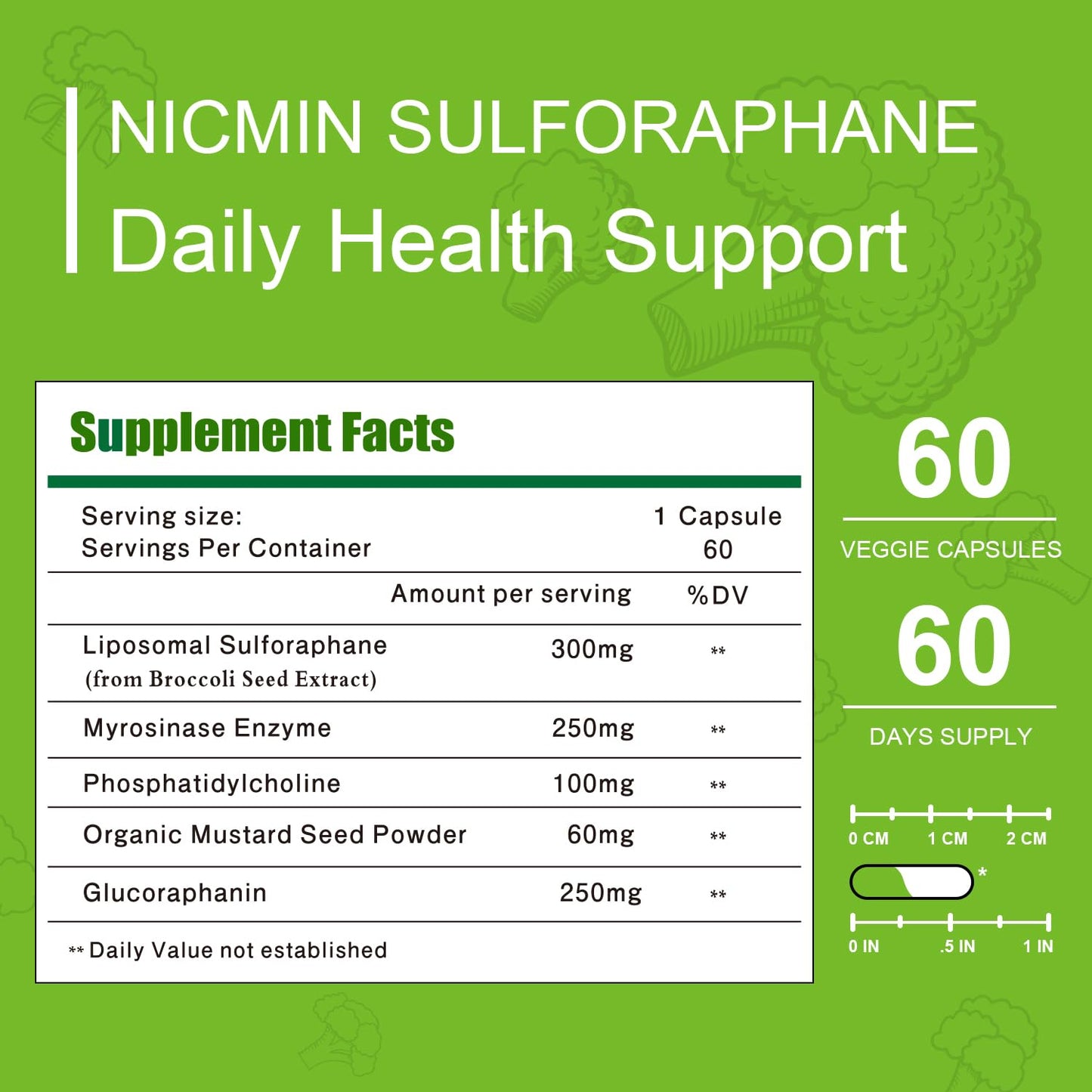 NICMIN Liposomal Sulforaphane from Broccoli Sprouts + Broccoli Seed, Organic, 550mg, with 250mg Glucoraphanin, Capsule, 120 Capsules (Pack of 2)