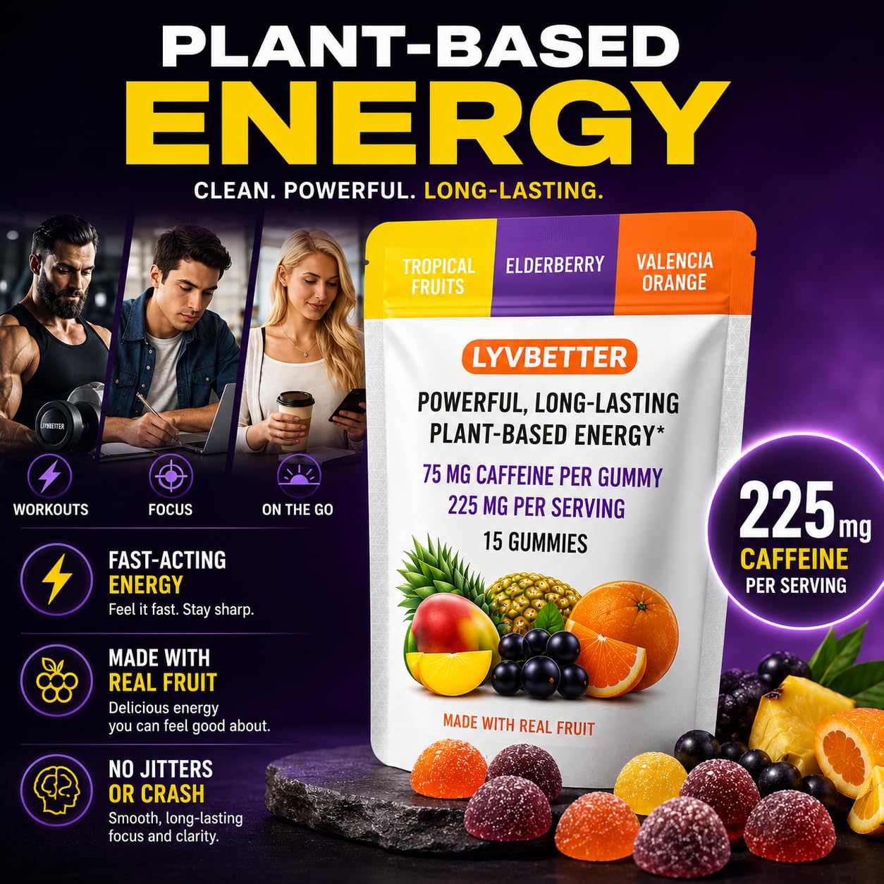 Lyvbetter Energy Gummies, 15 Gummies