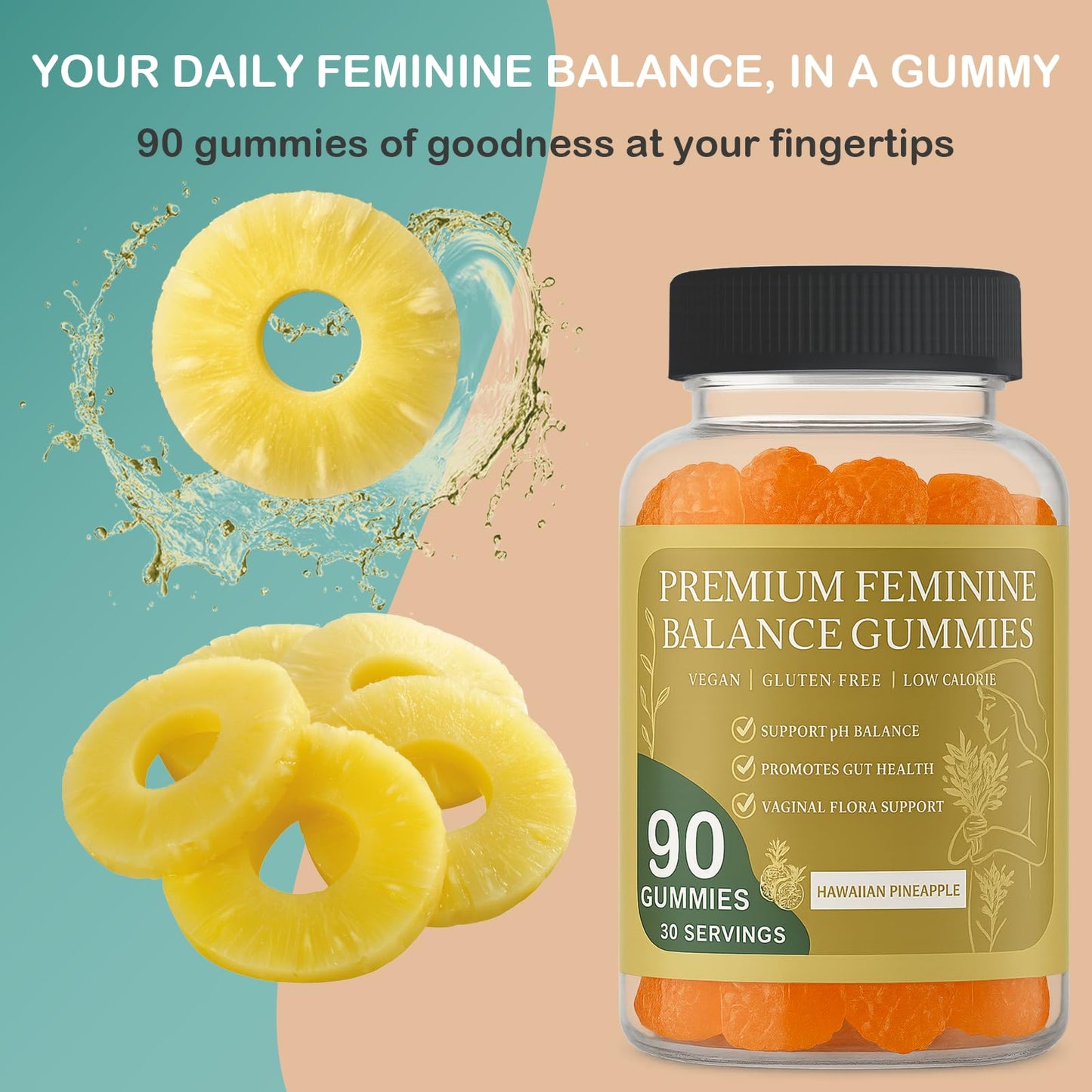 MATOP Feminine Balance Gummies for Women – Vaginal Probiotic Pineapple – 90 Gummies