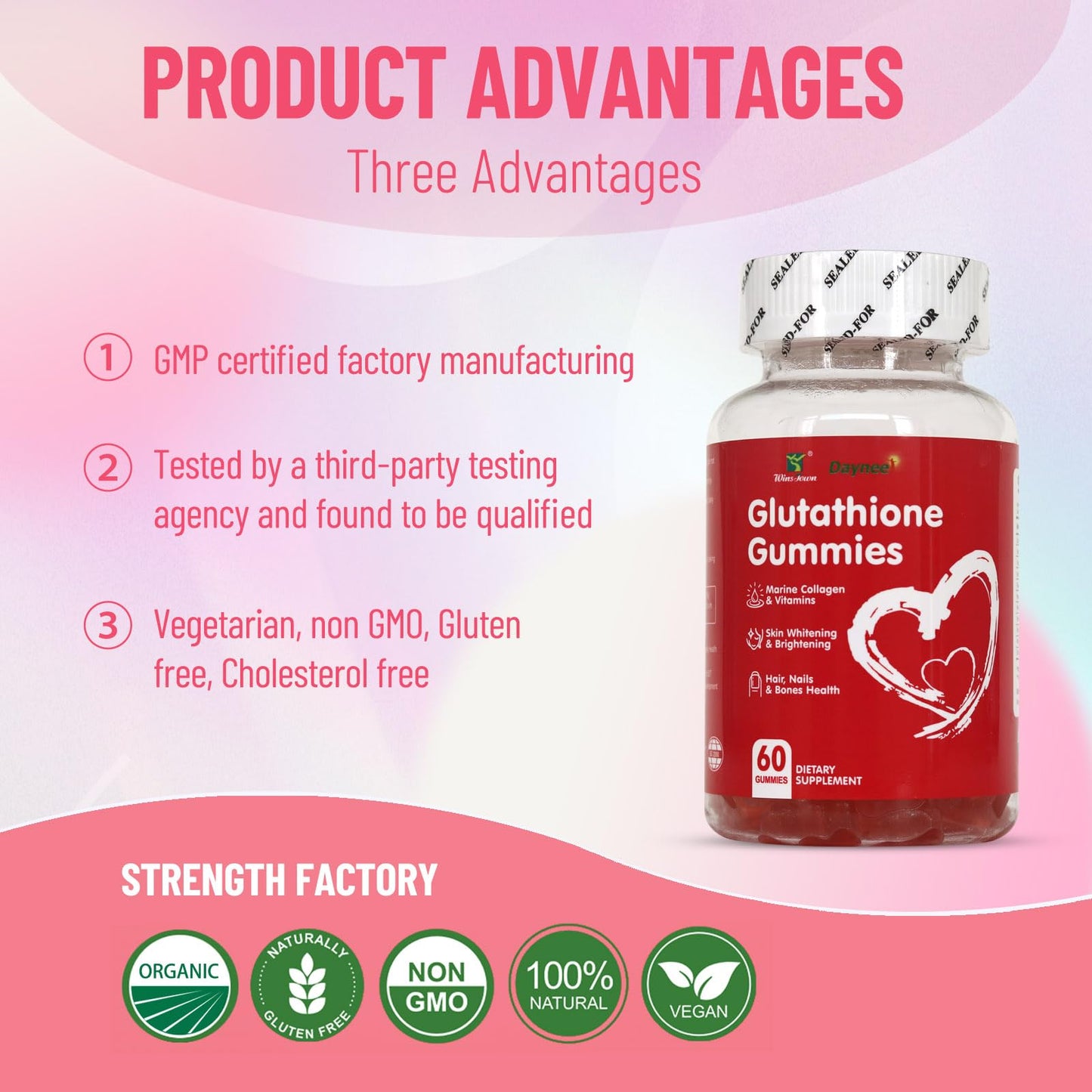 Wins Town Glutathione Gummies 1000mg, 60 Count
