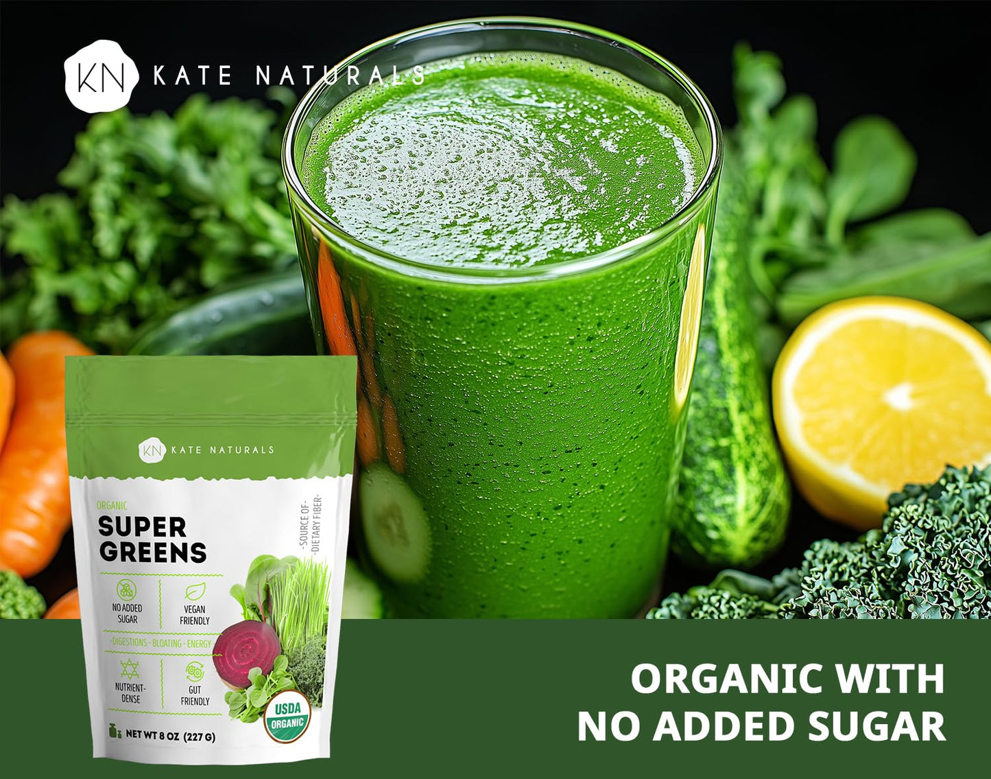 Kate Naturals Organic Super Greens Powder, 8 oz