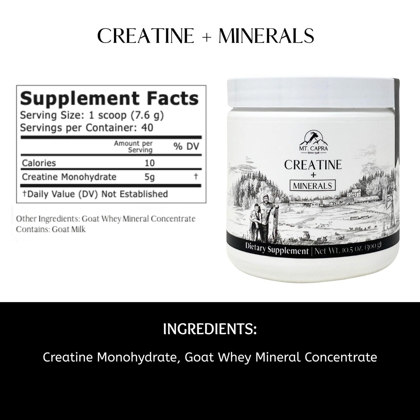 Mt. Capra Creatine Monohydrate with Goat Whey Mineral Concentrate Powder 10.5 Ounce