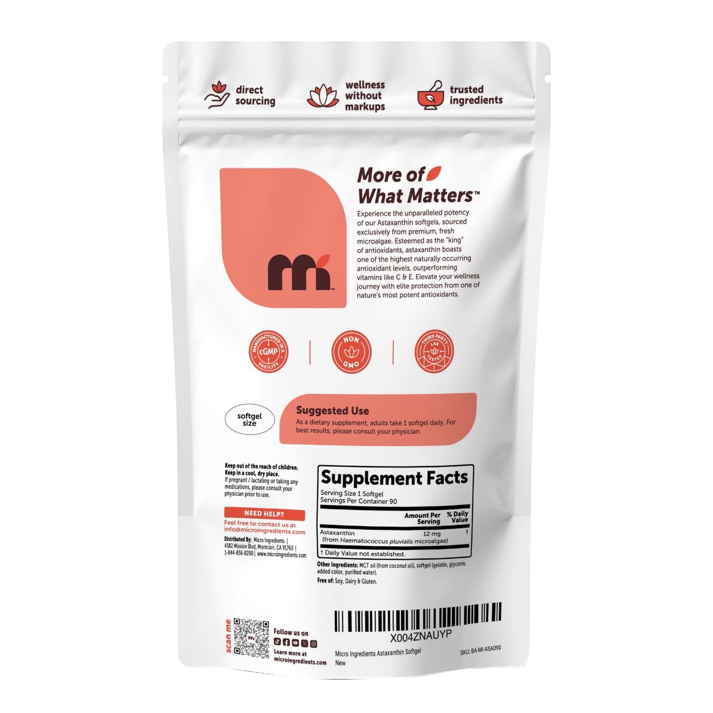 Micro Ingredients Astaxanthin 12mg with MCT Oil Softgels, 90 Count