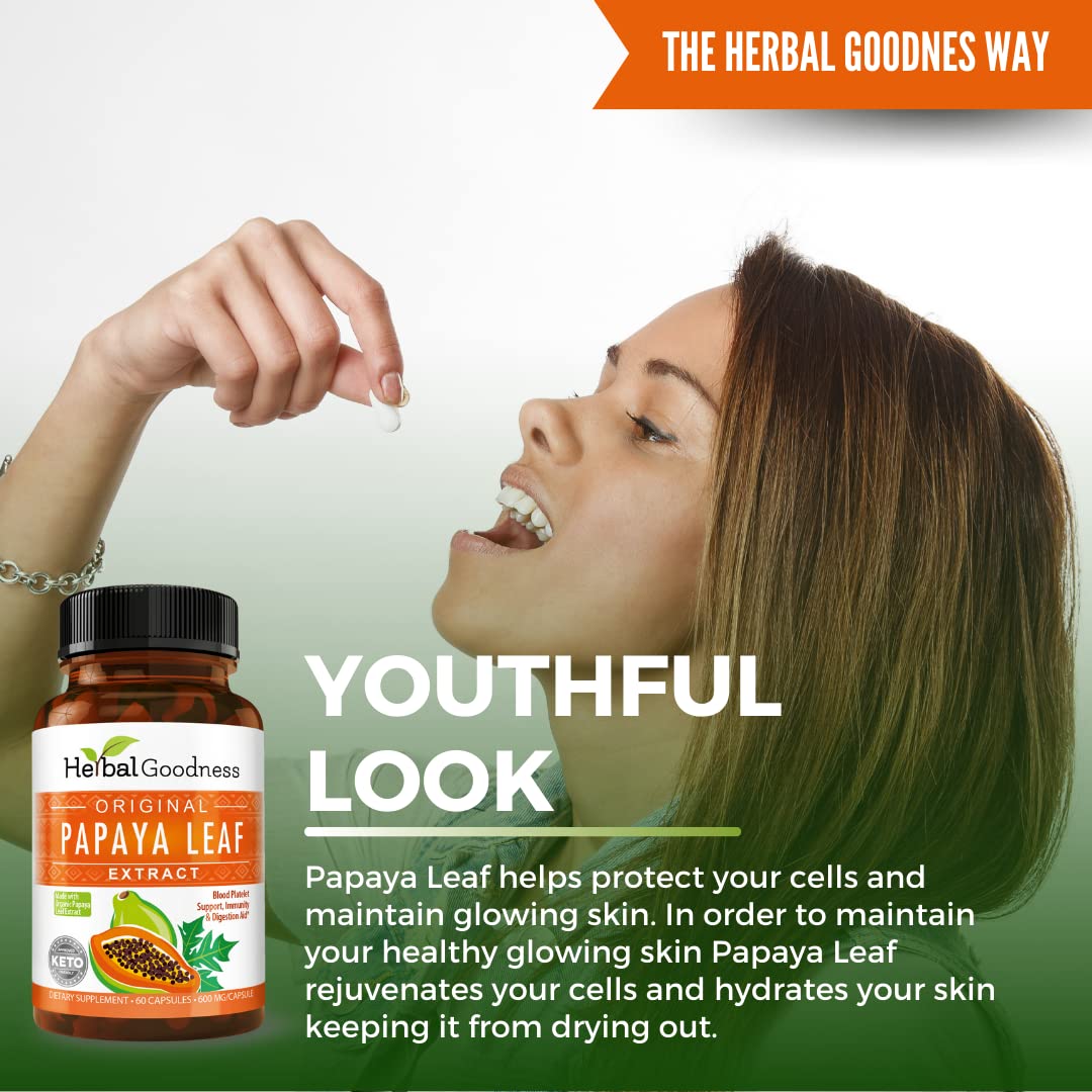 Herbal Goodness Papaya Leaf Extract 10X Strength, 60 Capsules