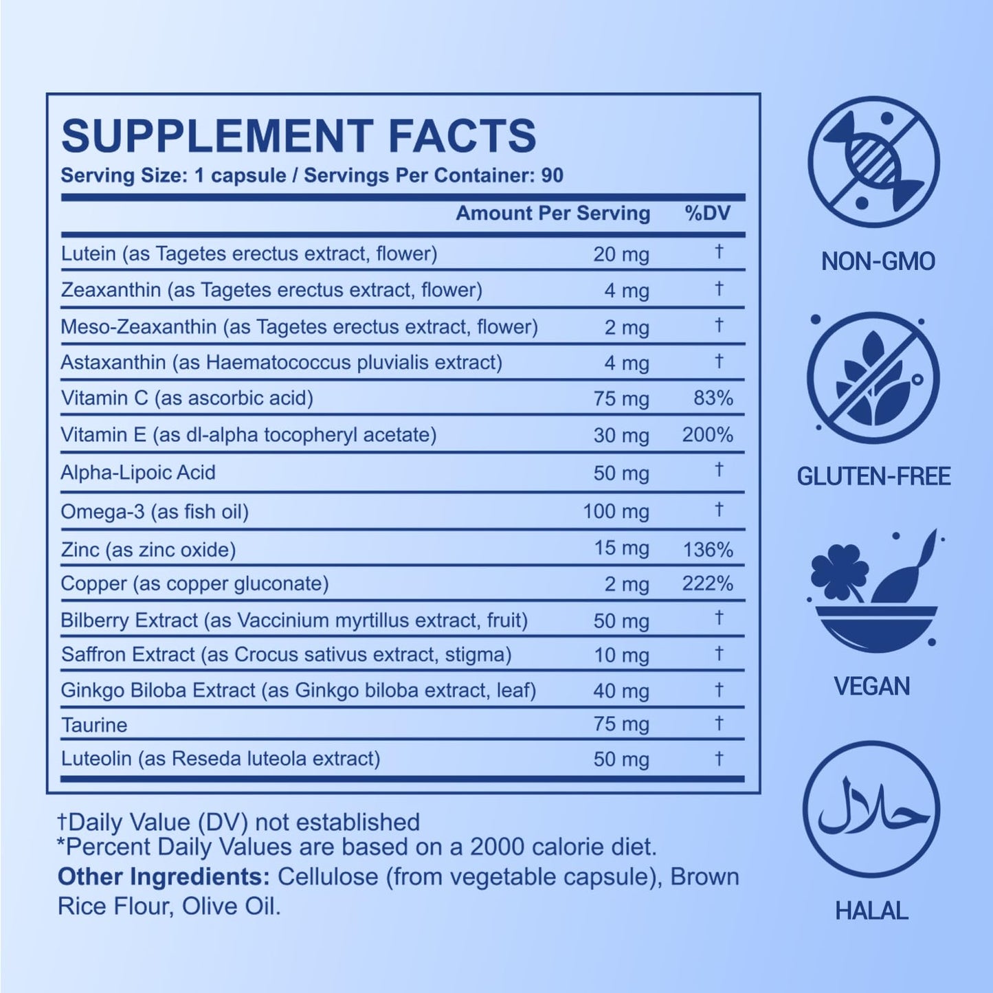 Dermasophia Neurobella Eye Formula, 15-in-1 Advanced Eye Formula with Lutein, Zeaxanthin, Bilberry, and Saffron Carotenoid Complex for Eye Health, 90 Capsules