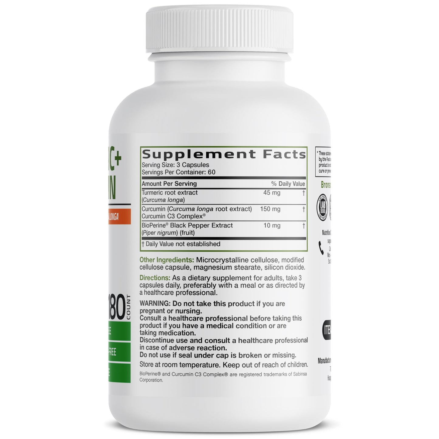 Bronson Turmeric Curcumin Extra Strength Capsules 180 Count