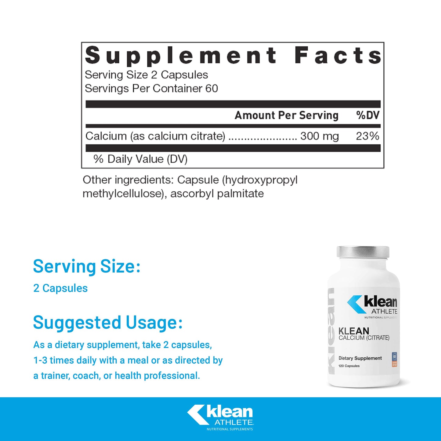 Klean Athlete Klean Calcium Citrate Capsules, 120 Capsules