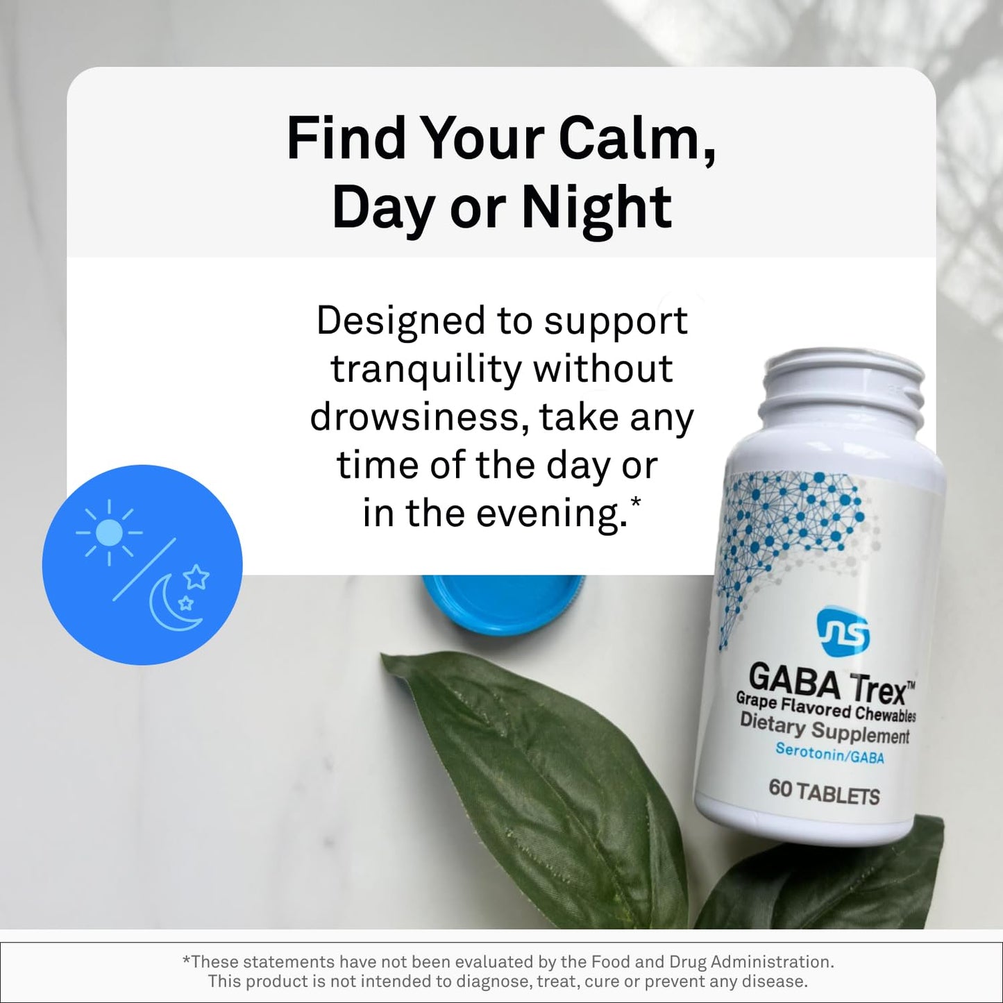 NeuroScience GABA Trex Tablets - Chewable GABA & L-Theanine Supplement and Calm Aid for Rest, Relaxation and Stress Support - Vegan Sleep Aid, Grape Flavored, 60 Tablets