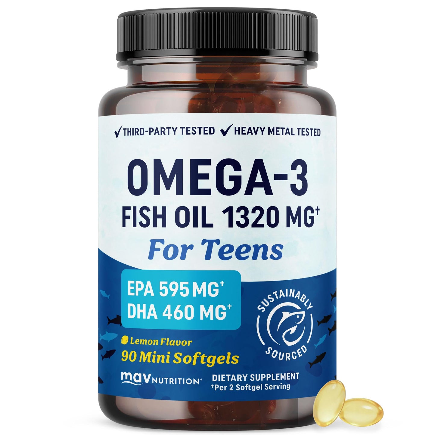 MAV NUTRITION Omega-3 Fish Oil for Teens Softgels 90 Count