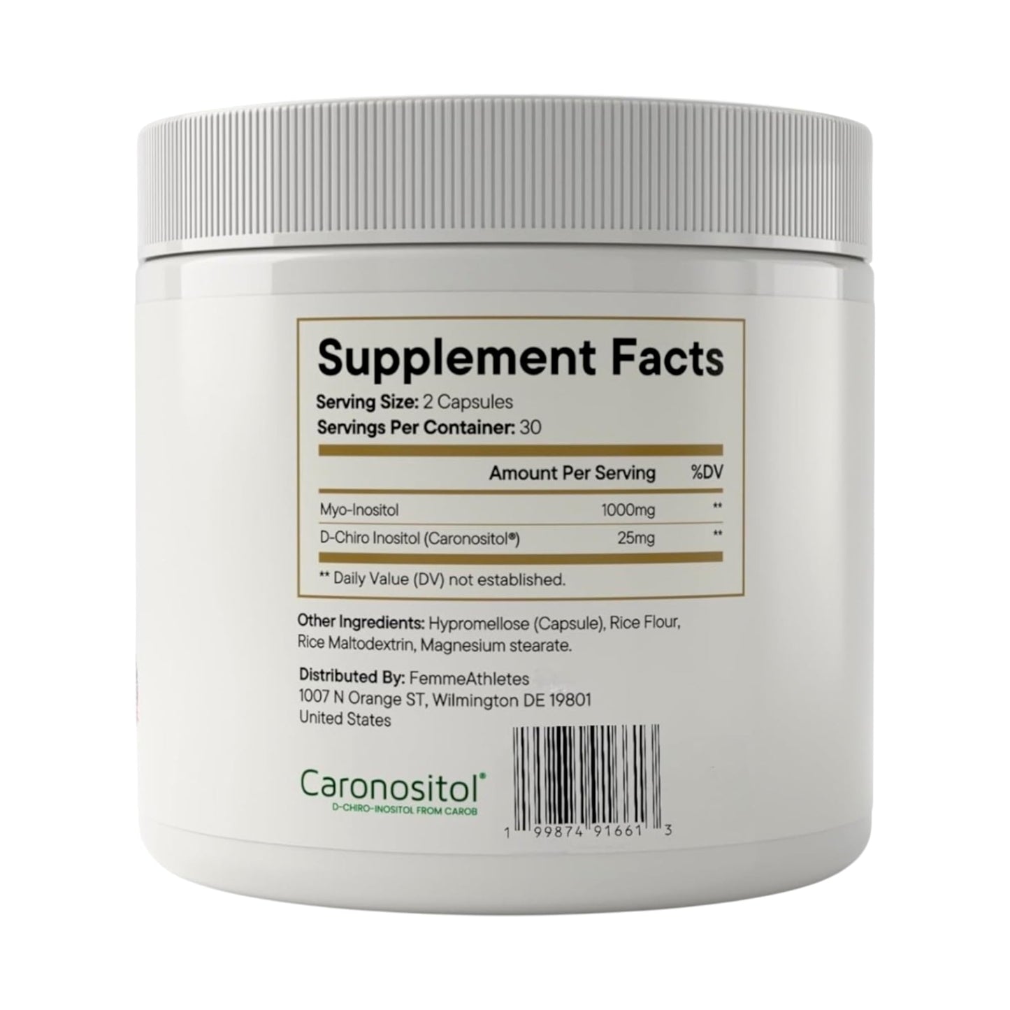 Femme Athletes Myo & D-Chiro Inositol 2050mg, 40:1 Caronositol 60 Capsules