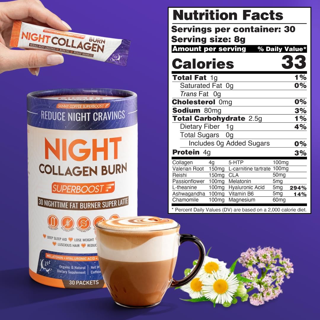 Skinny Coffee SuperBoost Night Collagen Burn Powder 30 Servings