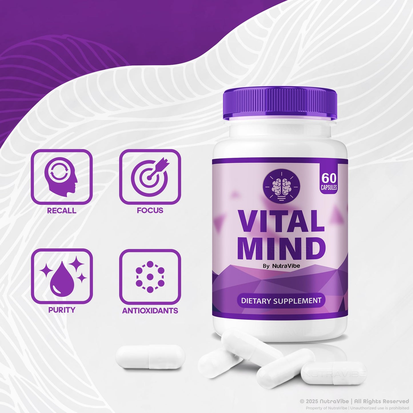 NutraVibe Vital Mind – Daily Clarity & Focus Formula with Clean, Natural Blend to Help Support Sharpness, Concentration & Balance, 120 Capsules
