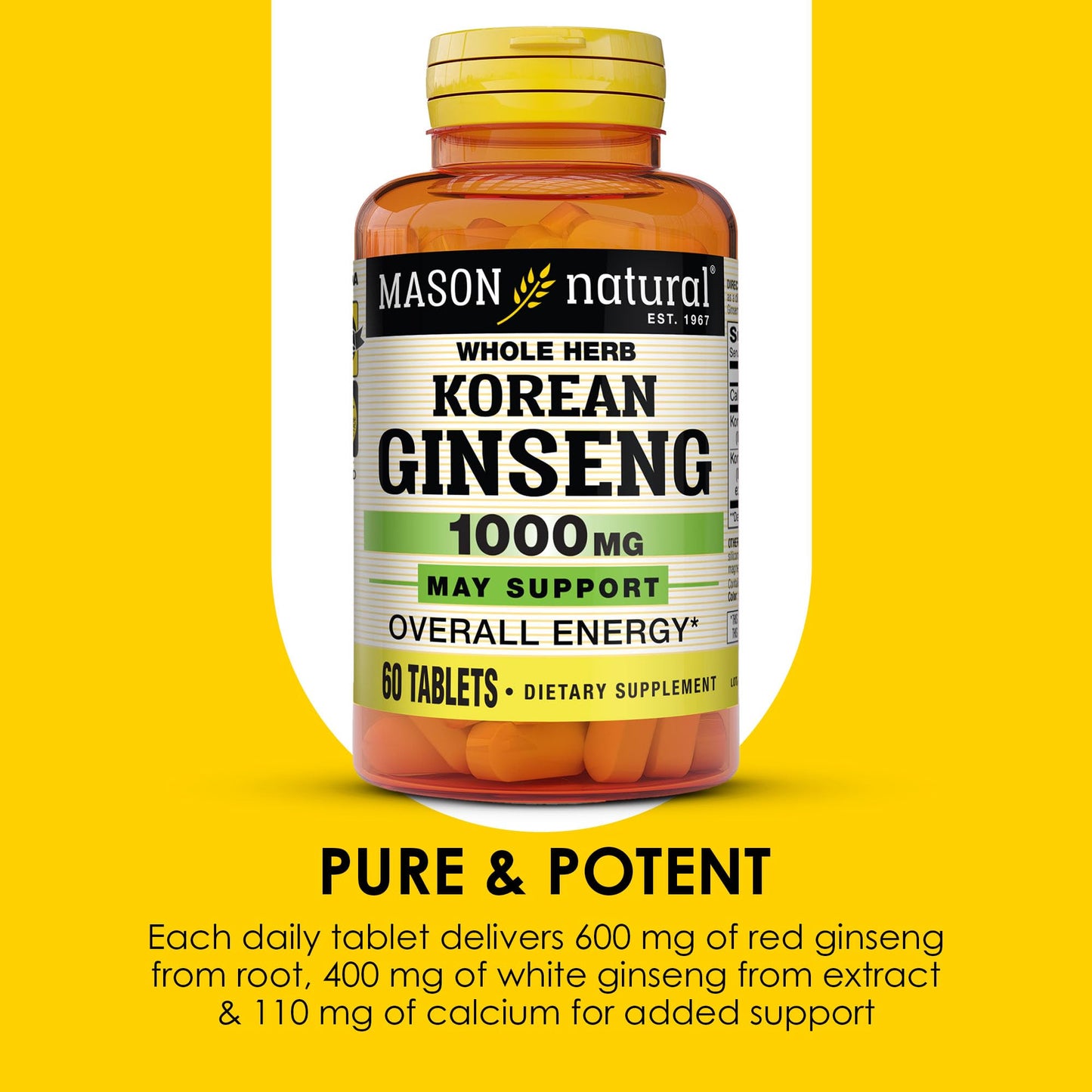 Mason Natural Korean Ginseng 1000 mg Tablet, 120 Tablets
