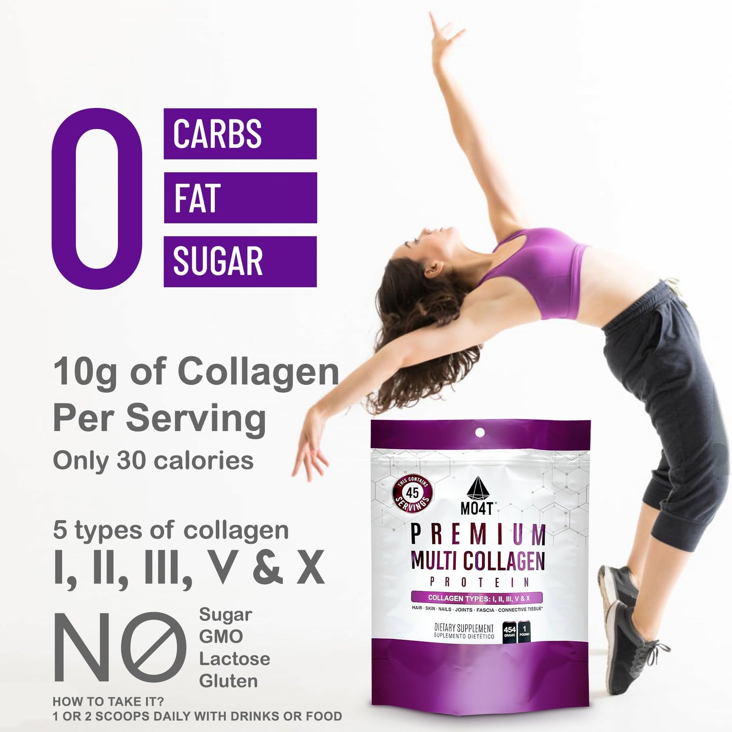 MOMOF4TRANSFORM MO4T Hydrolyzed Multi Collagen Powder 1 lb Sugar-Free, Hair, Skin & Nails, Paleo & Keto, Non-GMO