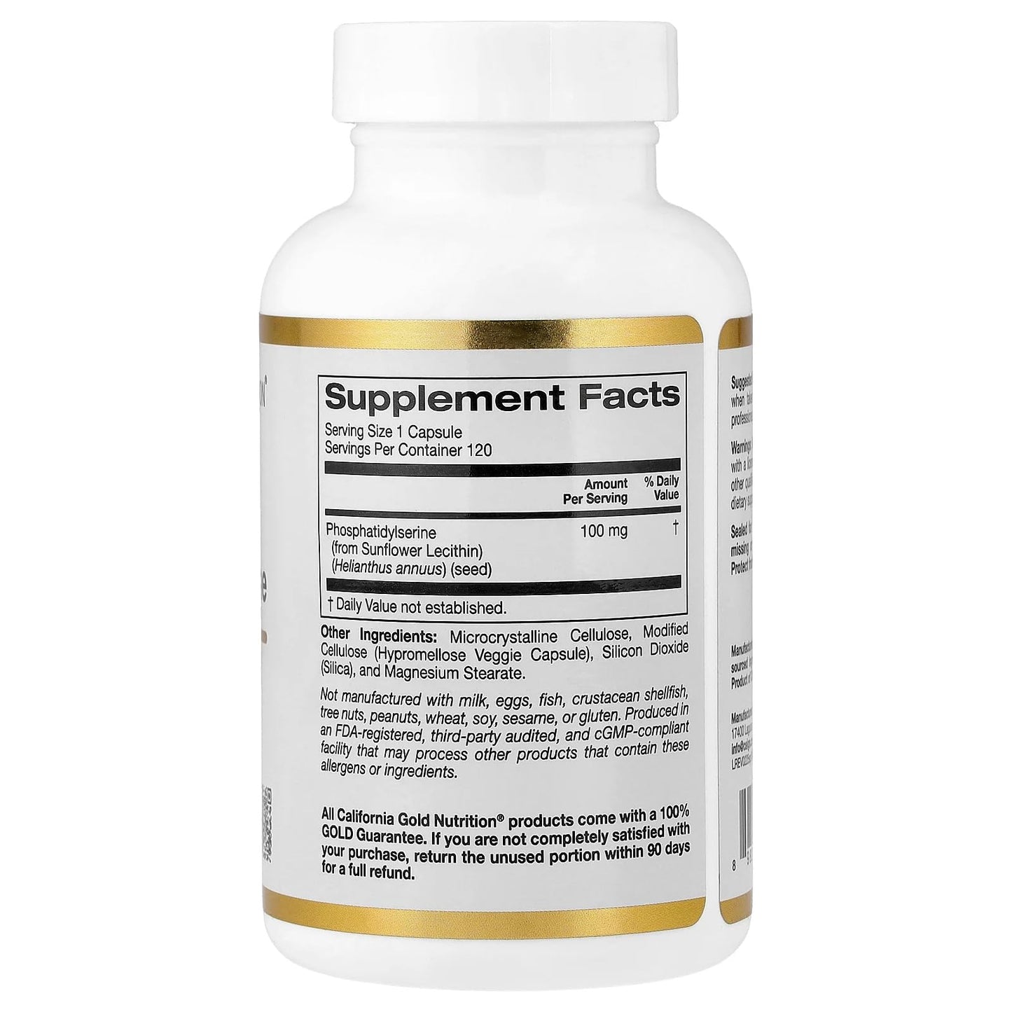 Lake Avenue California Gold Nutrition Sunflower Phosphatidylserine 100 mg Veggie Capsules, 120 Capsules