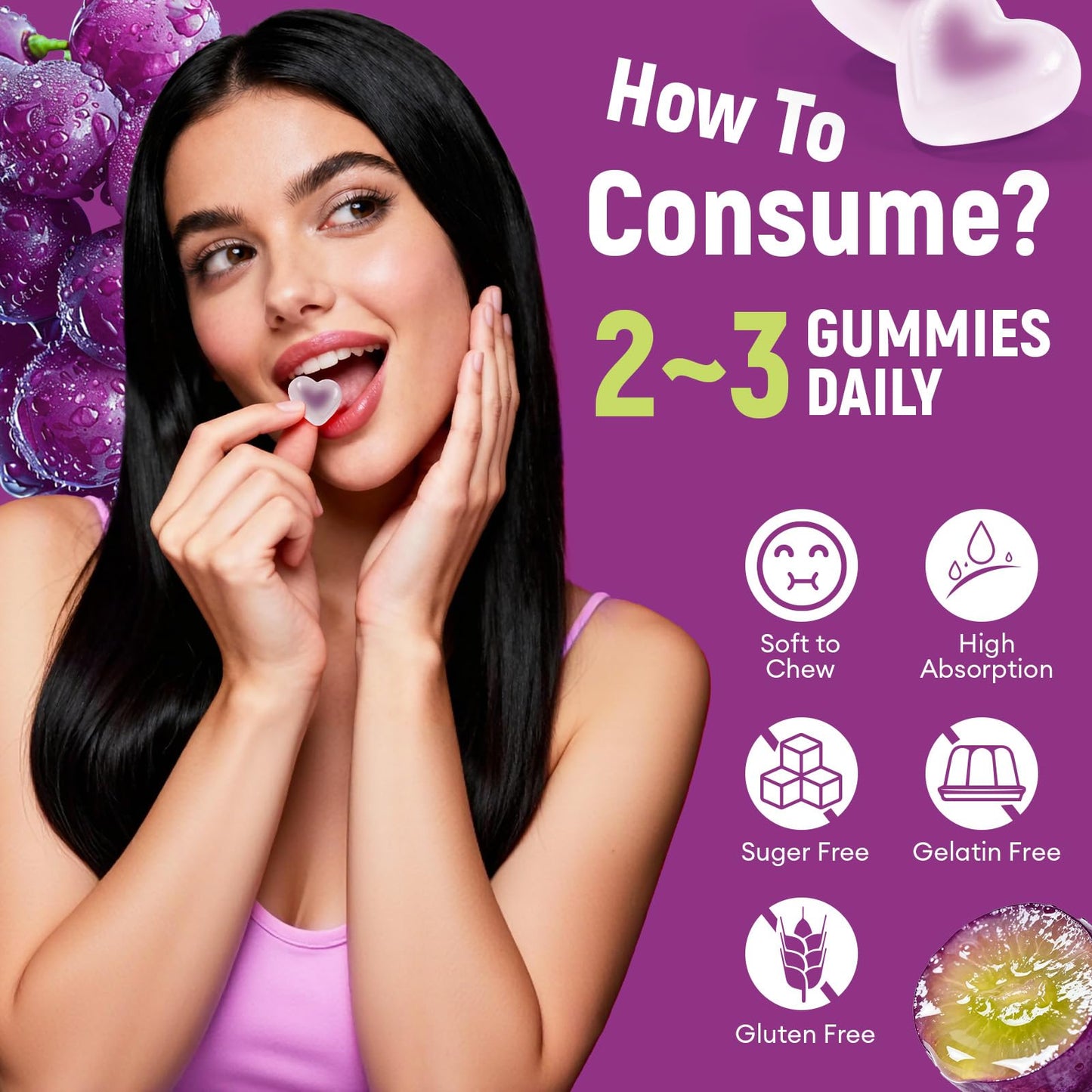 Migcopat 10G Fiber Gummies with Collagen Peptides, Grape Flavor, 60 Gummies
