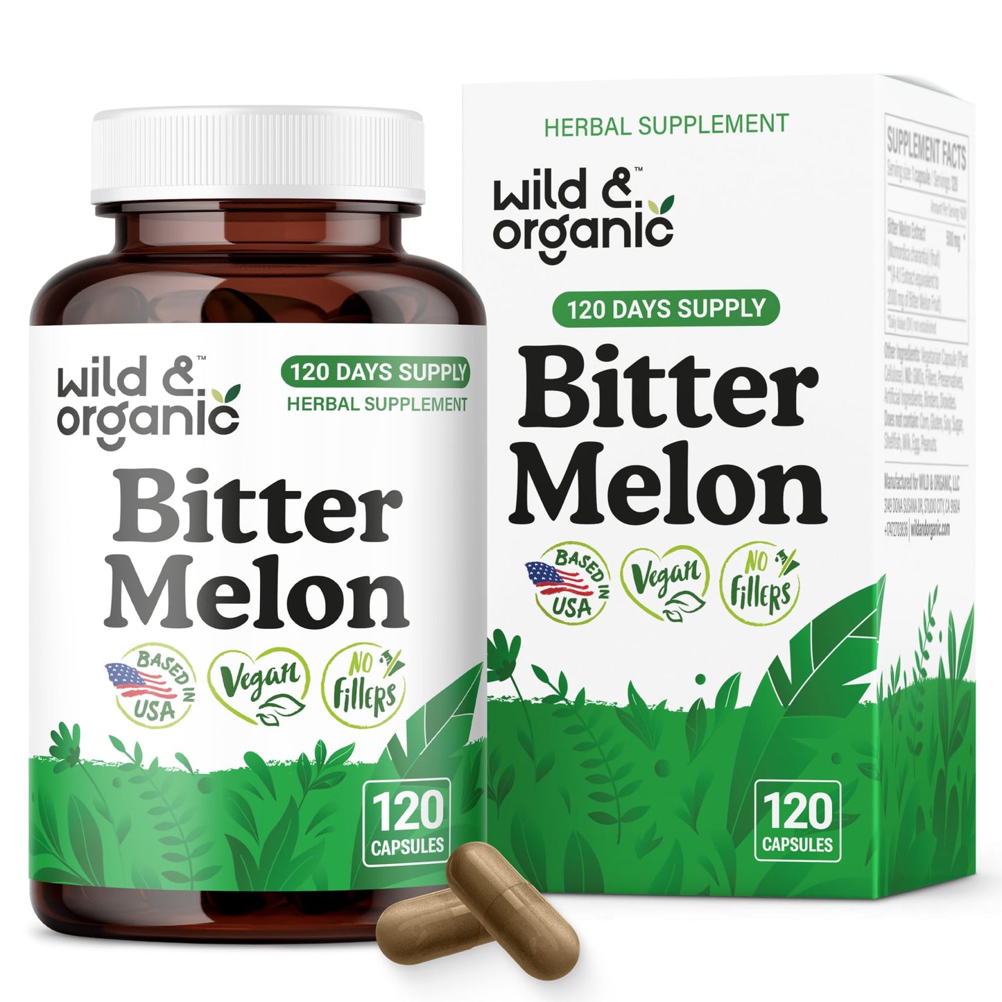 Wild & Organic Bitter Melon 500 mg Capsules, 120 Count