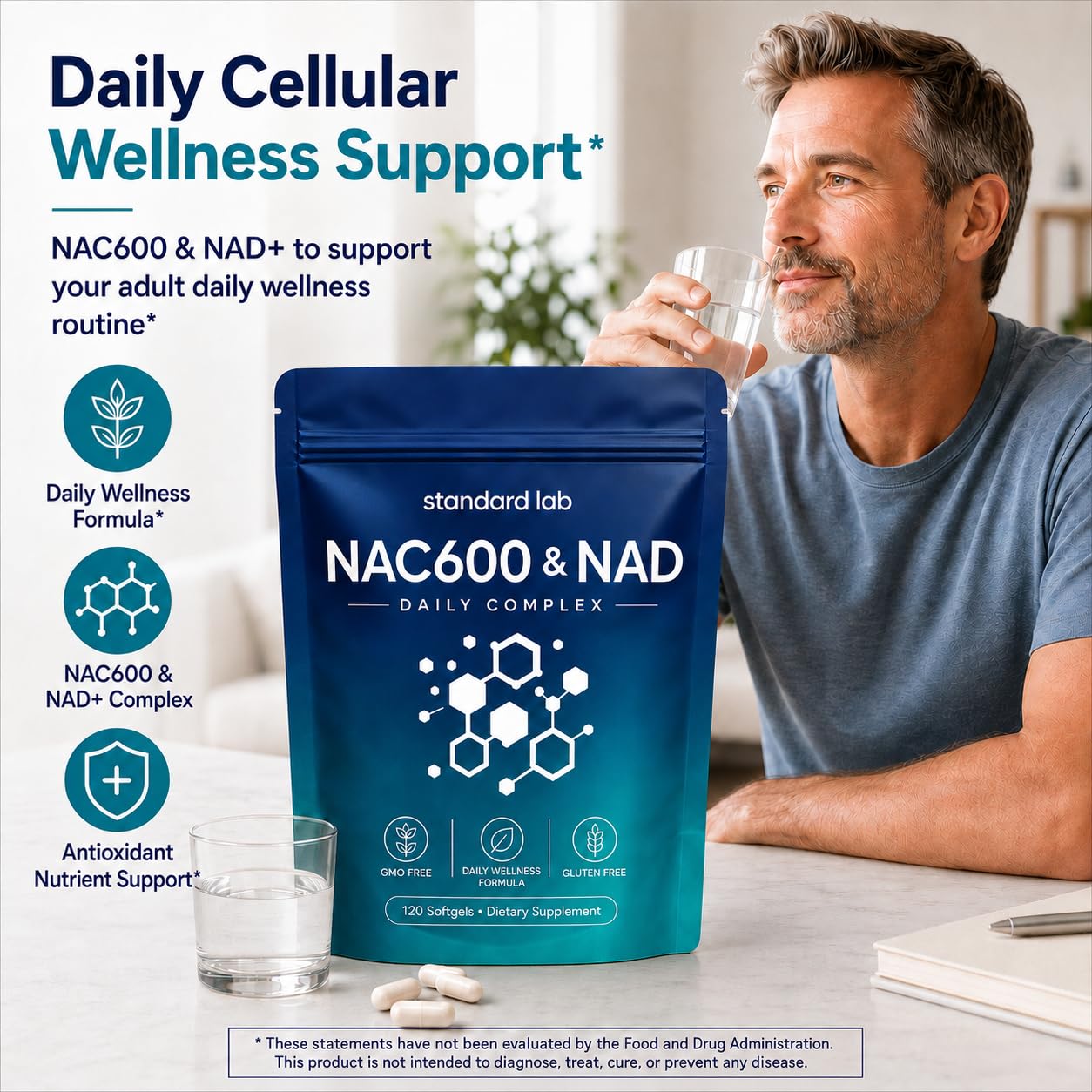 The standard lab Nac600 & NAD Daily Complex Softgels, 120 Count