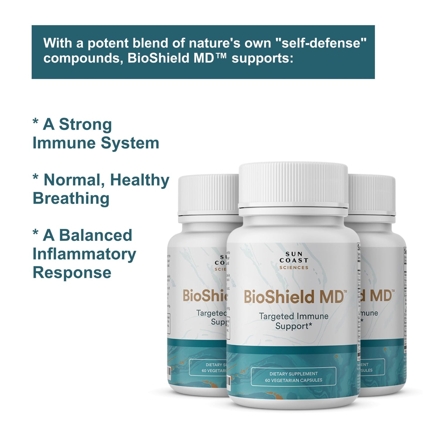 SUN COAST SCIENCES BioShield MD Premium Immunity Support with Vitamin C, Vitamin D, Zinc, 60 Capsules