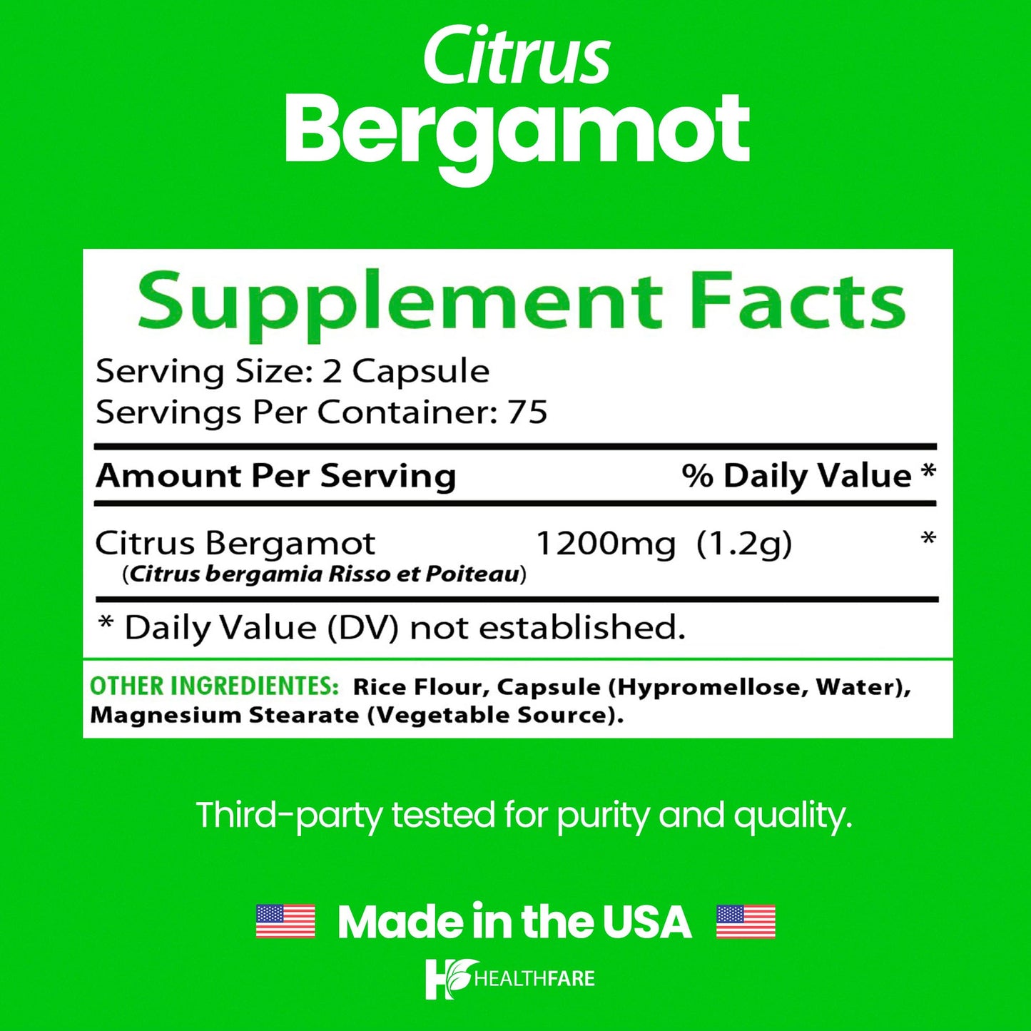 Healthfare Citrus Bergamot 1200mg Capsules, 150 Count