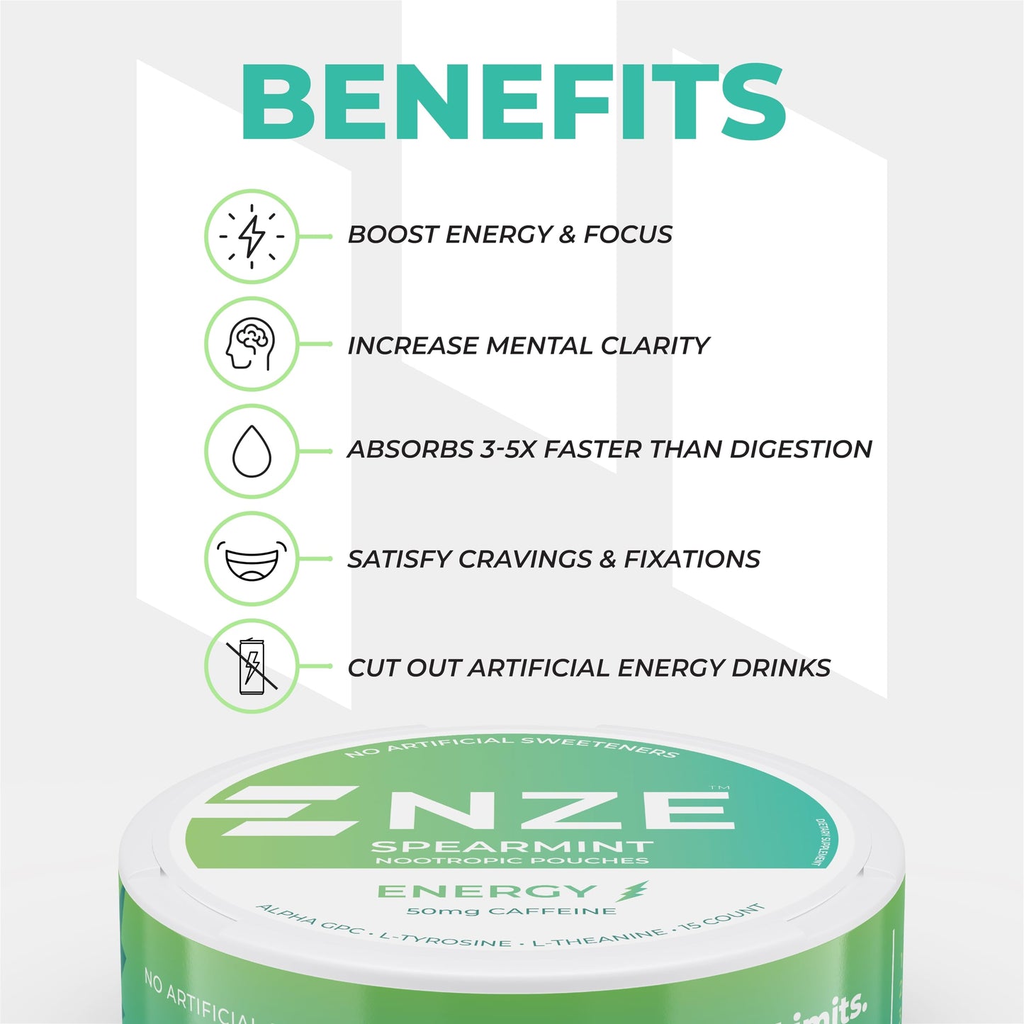 NZE Caffeine Nootropic Caplets (Spearmint) 5 Count