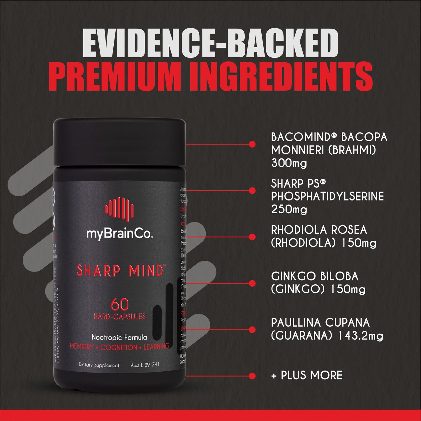 myBrainCo. Sharp Mind - Nootropic Brain Supplement for Memory & Focus - Adaptogenic Herbs & Nootropics to Support Brain Health - Rhodiola, Gingko, Phosphatidylserine and More Capsules, 60 Count