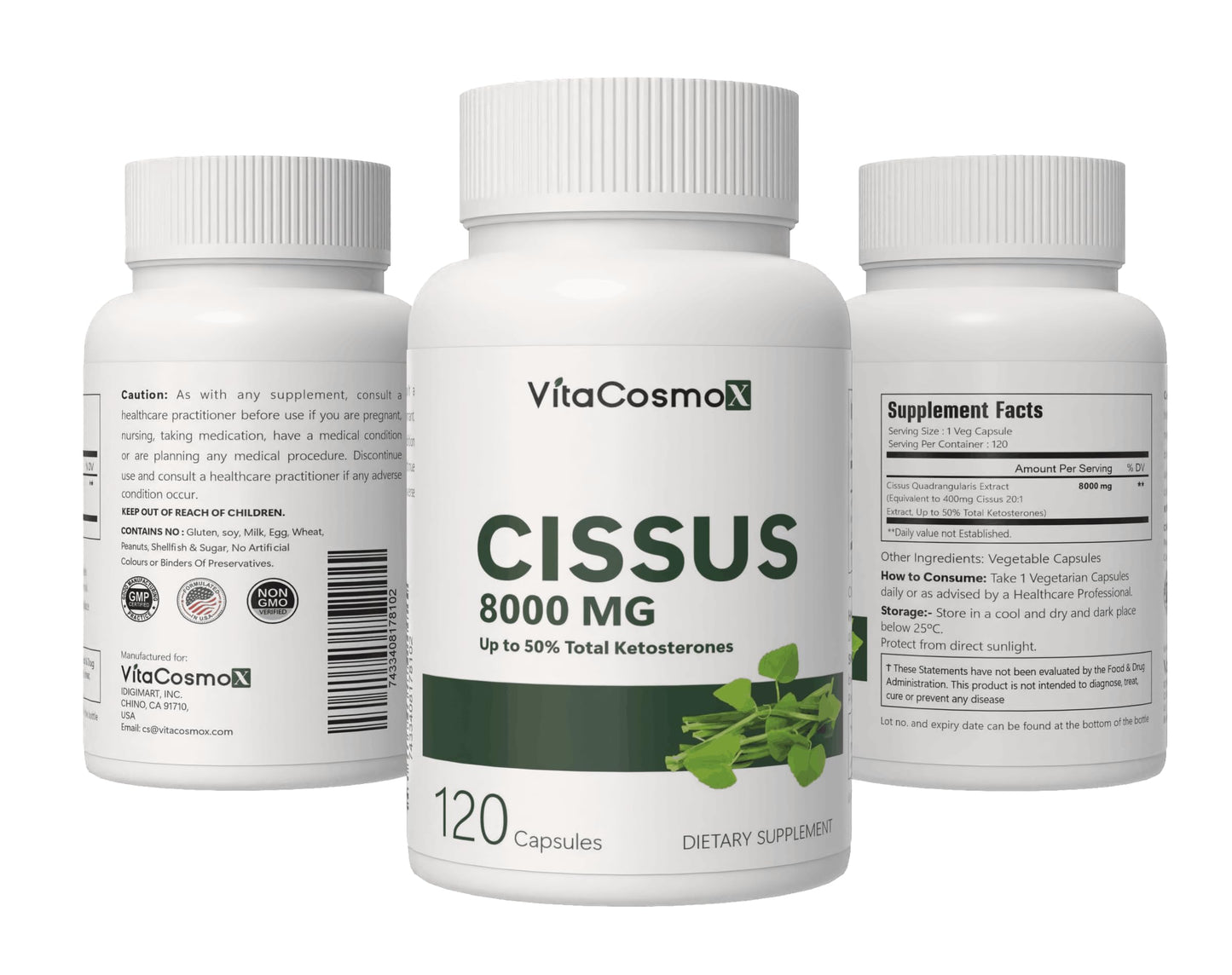 VitaCosmoX Cissus Quadrangularis Extract Capsules, 8000mg, 120 Capsules