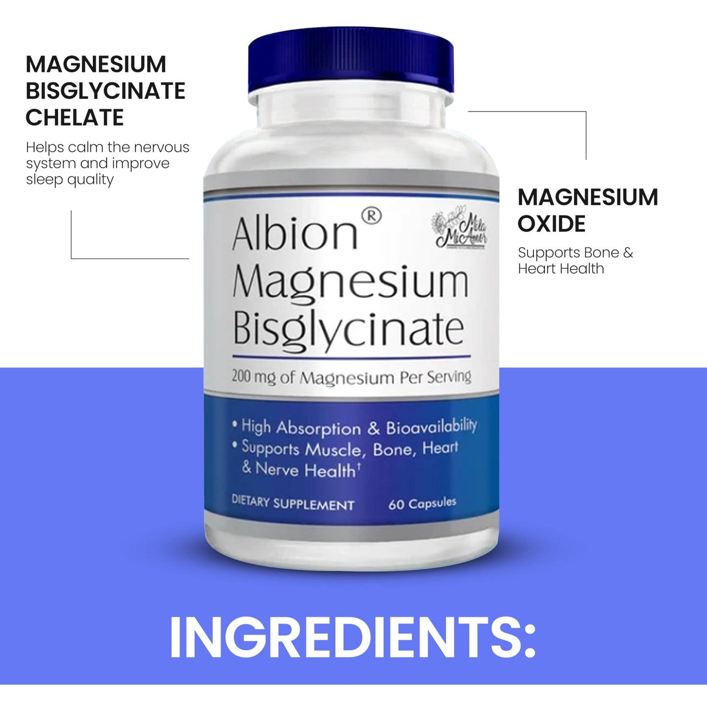 Mila Miamor Albion Magnesium Bisglycinate Capsules, 60 Capsules