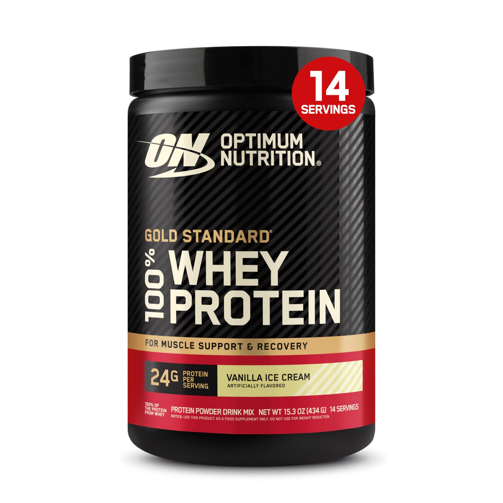Optimum Nutrition Gold Standard 100% Whey Protein Powder, Vanilla Ice Cream, 1 Pound, 16 Servings