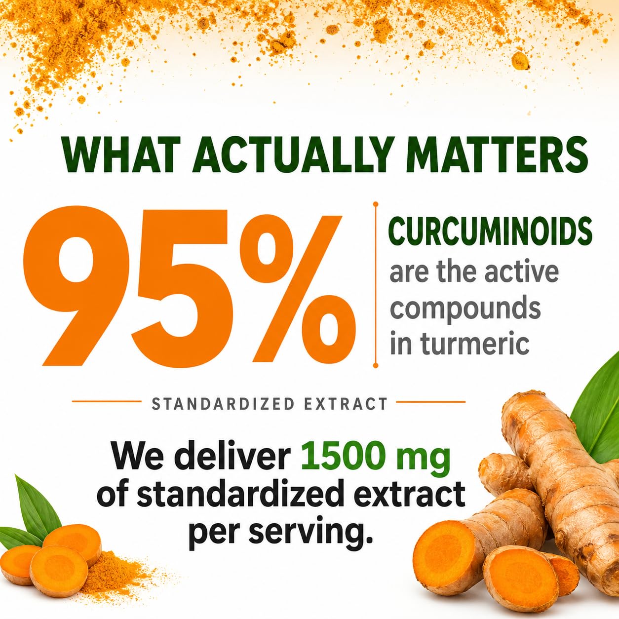 HCL Herbal Code Labs Turmeric Curcumin Extract 1500mg – Full Dose of 95% Curcuminoids with Black Pepper Ginger & Cinnamon – High Absorption Turmeric Supplement Capsules, 90 Count