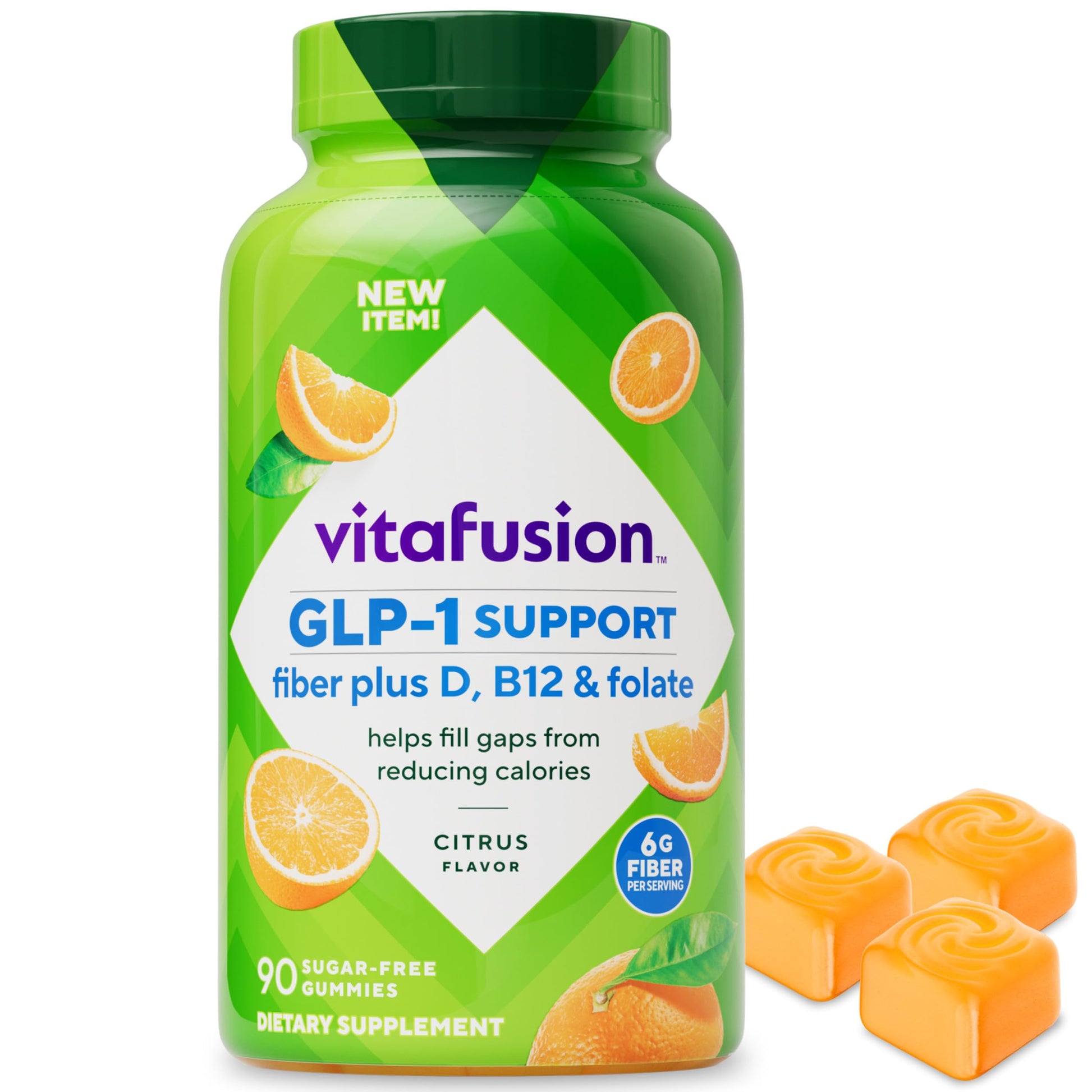 Vitafusion GLP-1 Support Fiber Plus Vitamins D, B12 and Folate Gummy, 90 Count