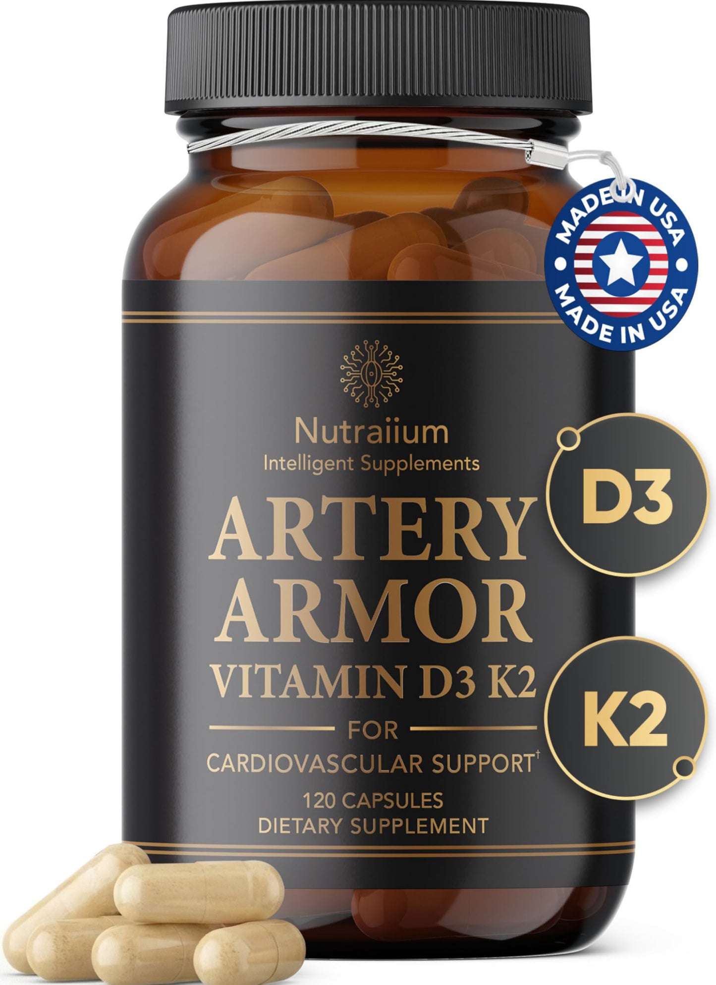 Nutraiium Vitamin D3 K2 Supplement 5000 IU 100 mcg MK7 High Potency D3+K2, 120 Capsules