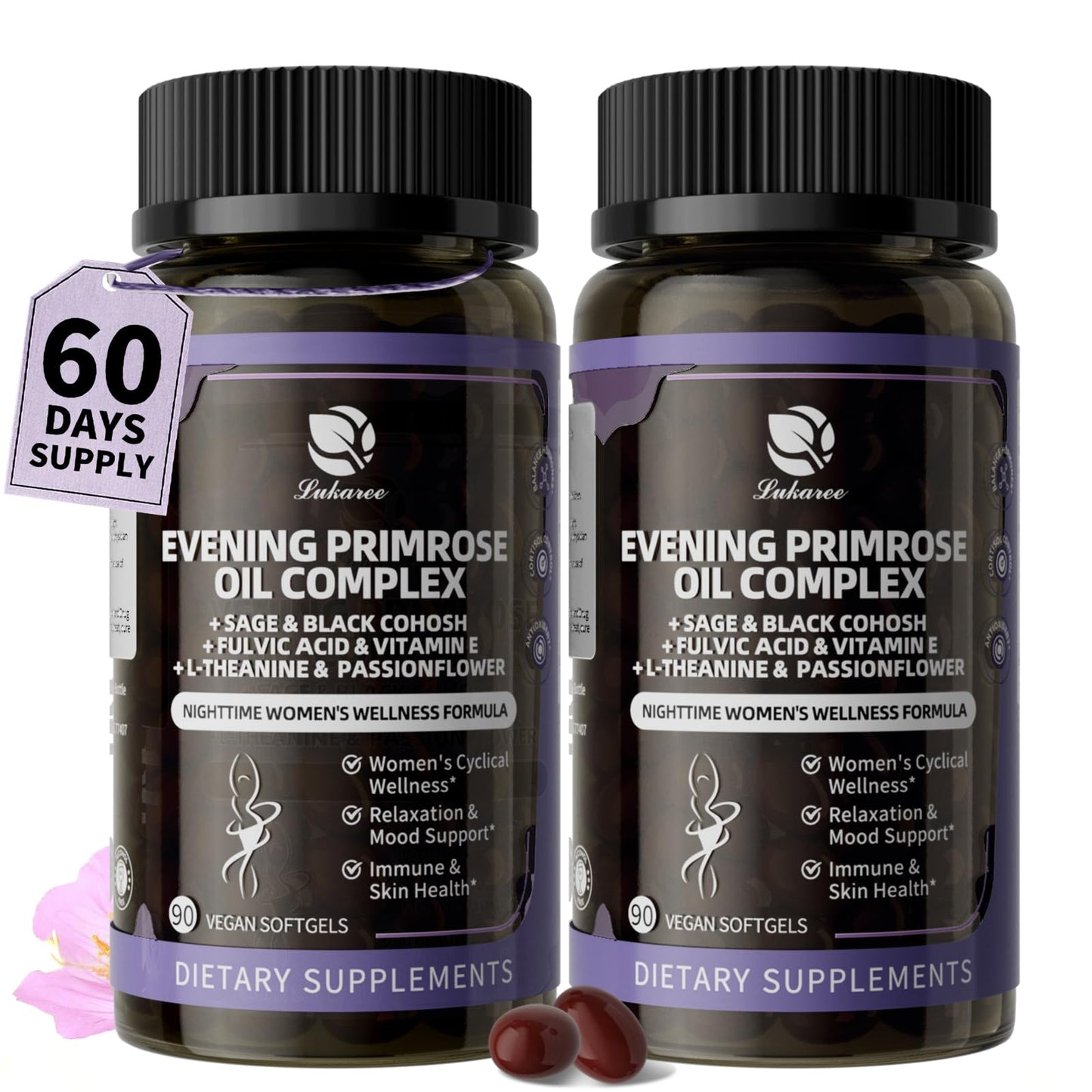 Lukaree Evening Primrose Oil 1000mg Softgels, 180 Count