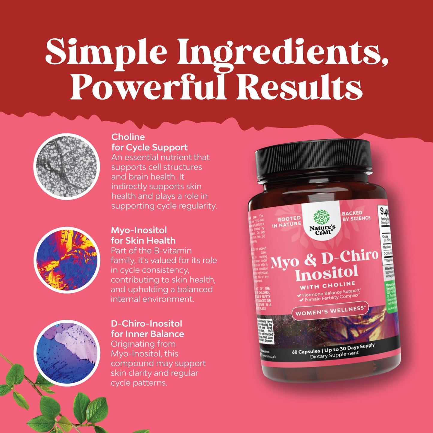 Natures Craft Myo-Inositol & D-Chiro Inositol Supplement for Women Capsules, 60 Count