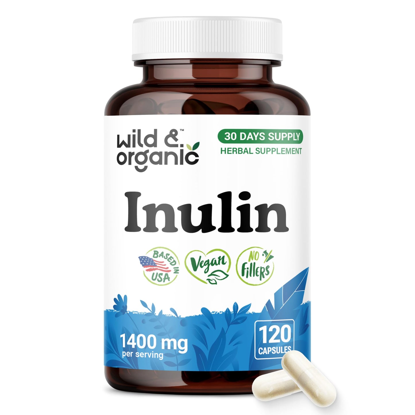 Wild & Organic Inulin 1400 mg Capsules, 120 Count