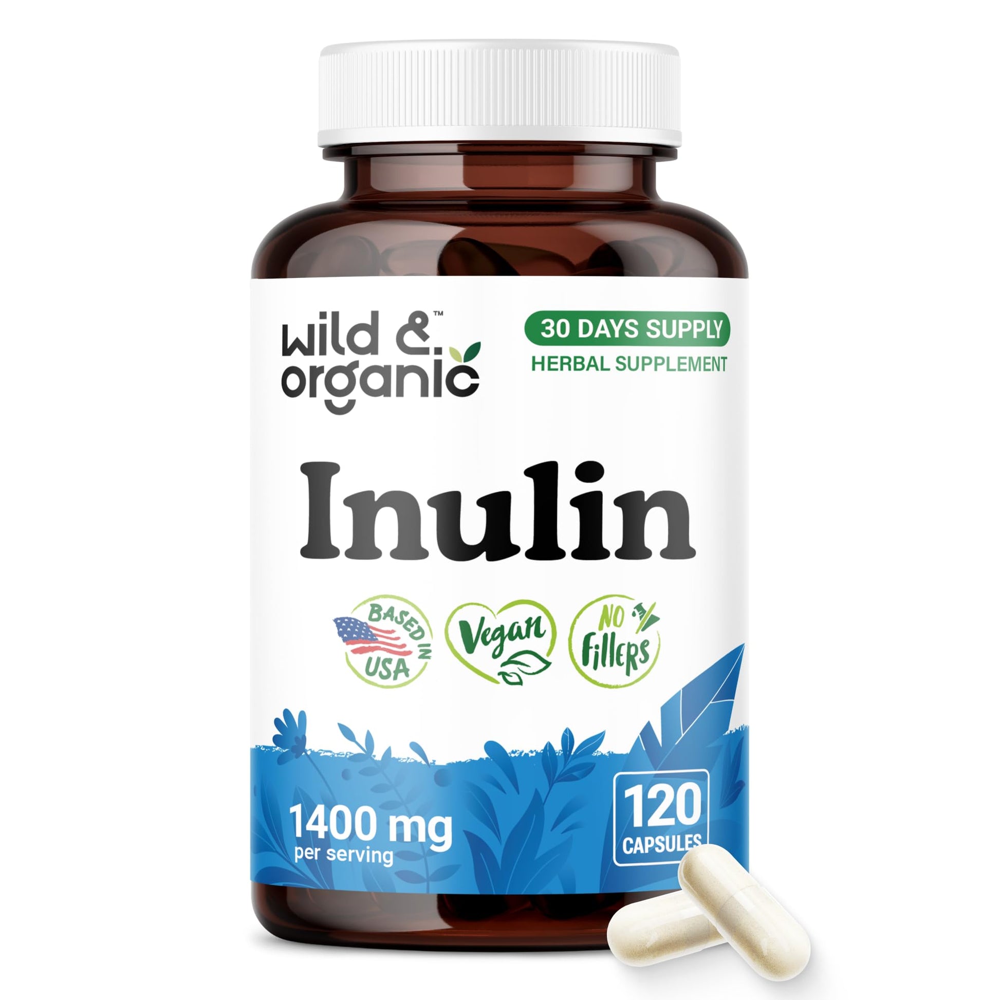 Wild & Organic Inulin 1400 mg Capsules, 120 Count
