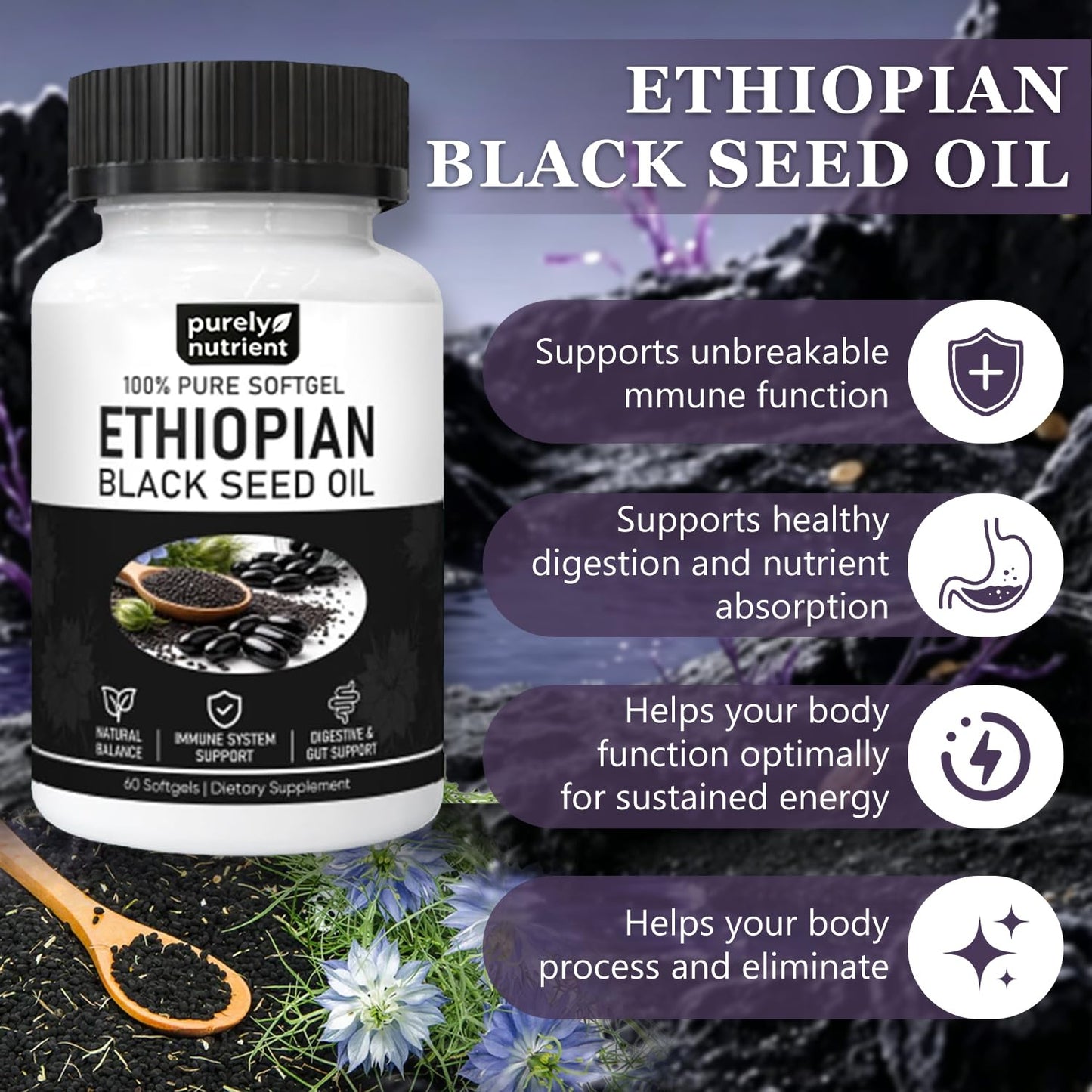 GENTERUN Ethiopian Black Seed Oil Softgels, 240 Softgels