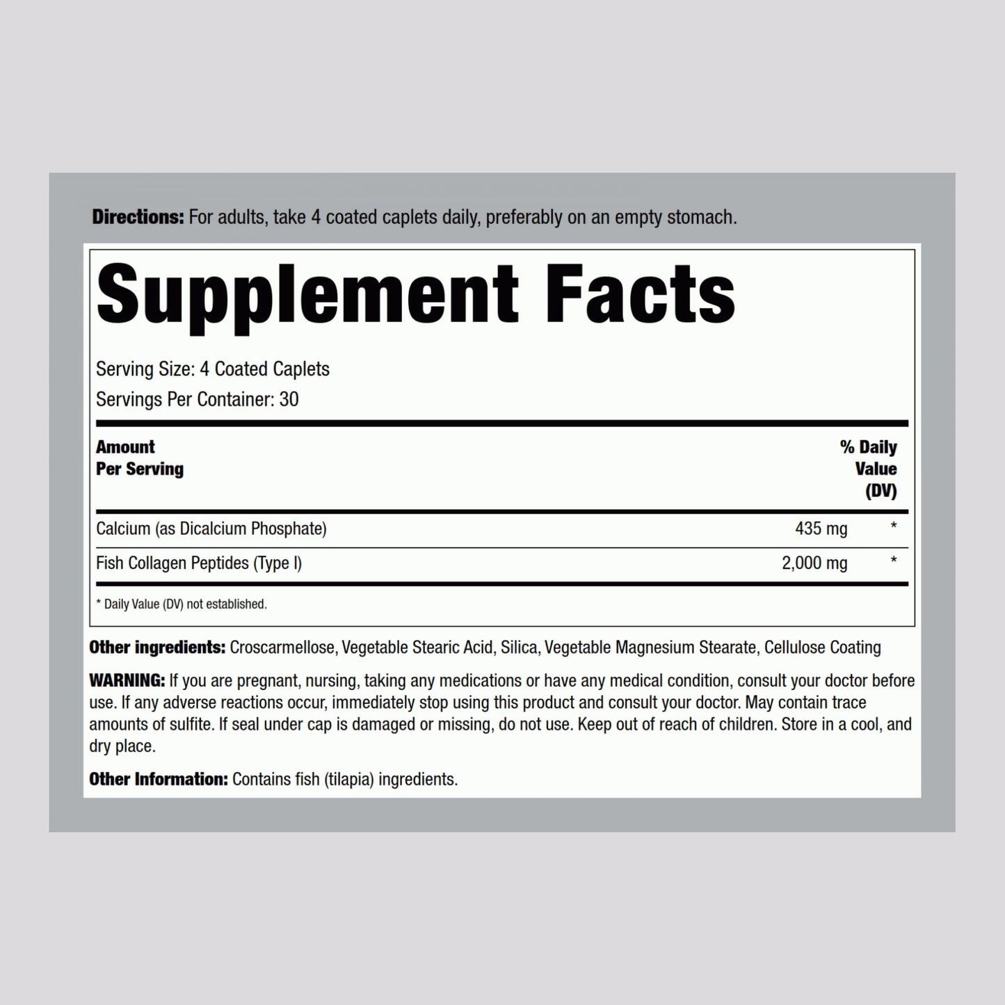 Piping Rock Marine Collagen Peptides 2000mg Caplets, 120 Count
