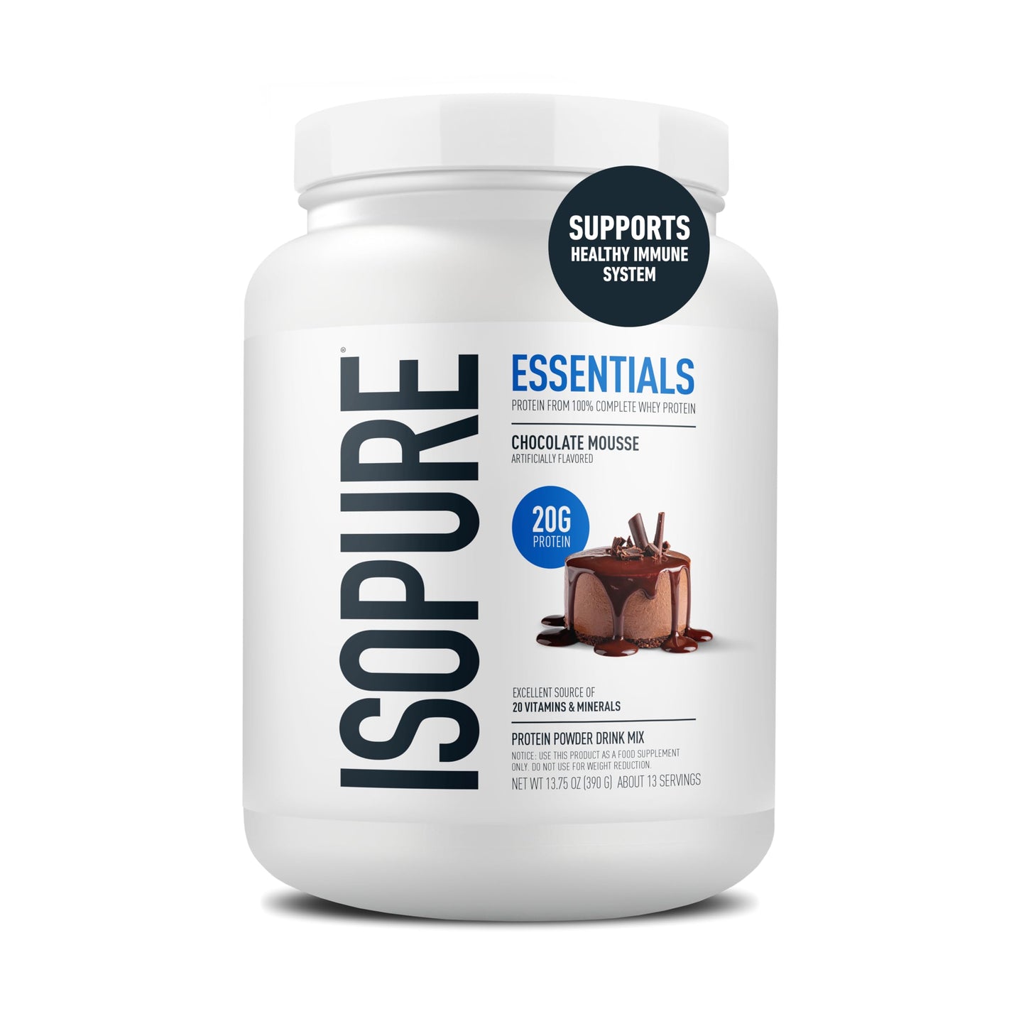 Isopure Essentials 100% Whey Protein Powder with Vitamins, Chocolate Mousse, 13 Servings