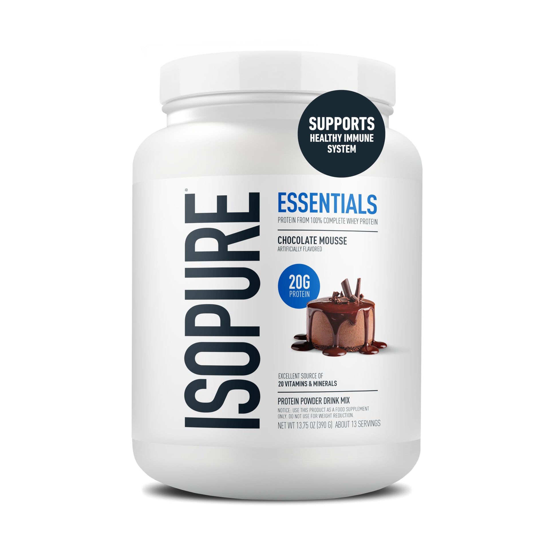Isopure Essentials 100% Whey Protein Powder with Vitamins, Chocolate Mousse, 13 Servings