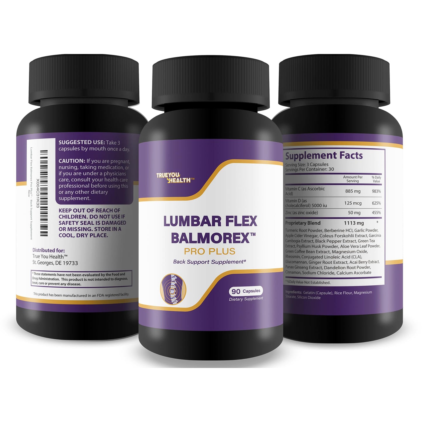 True You Health Lumbar Flex Balmorex Pro Plus Back Supplement Capsule 90 Count