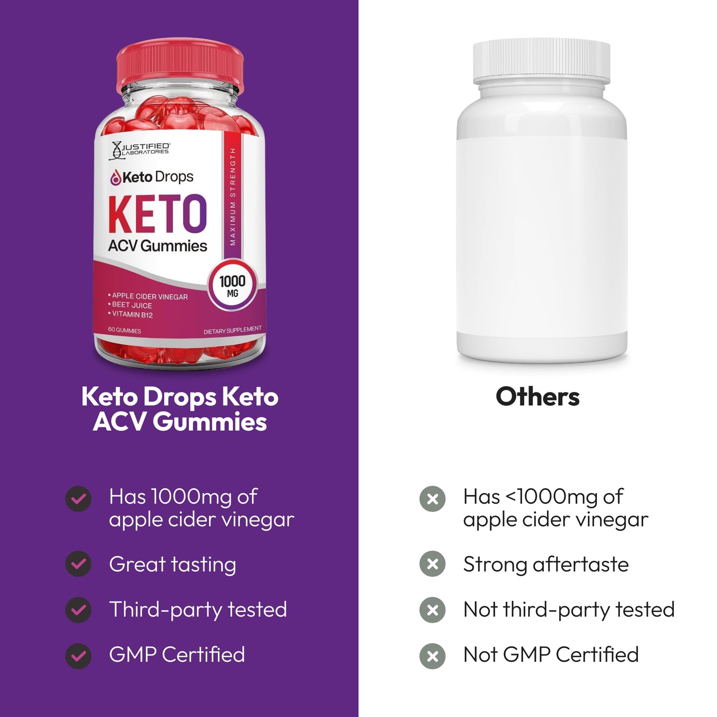 Justified Laboratories Keto Drops Keto ACV Gummies (1000 mg), 60 Count